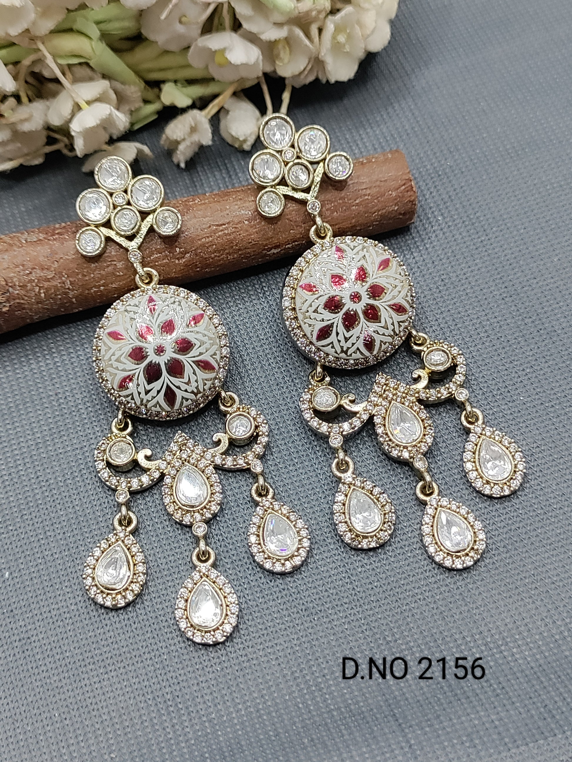 Moissanite Mehandi Earring Sku 2156 rchiecreation