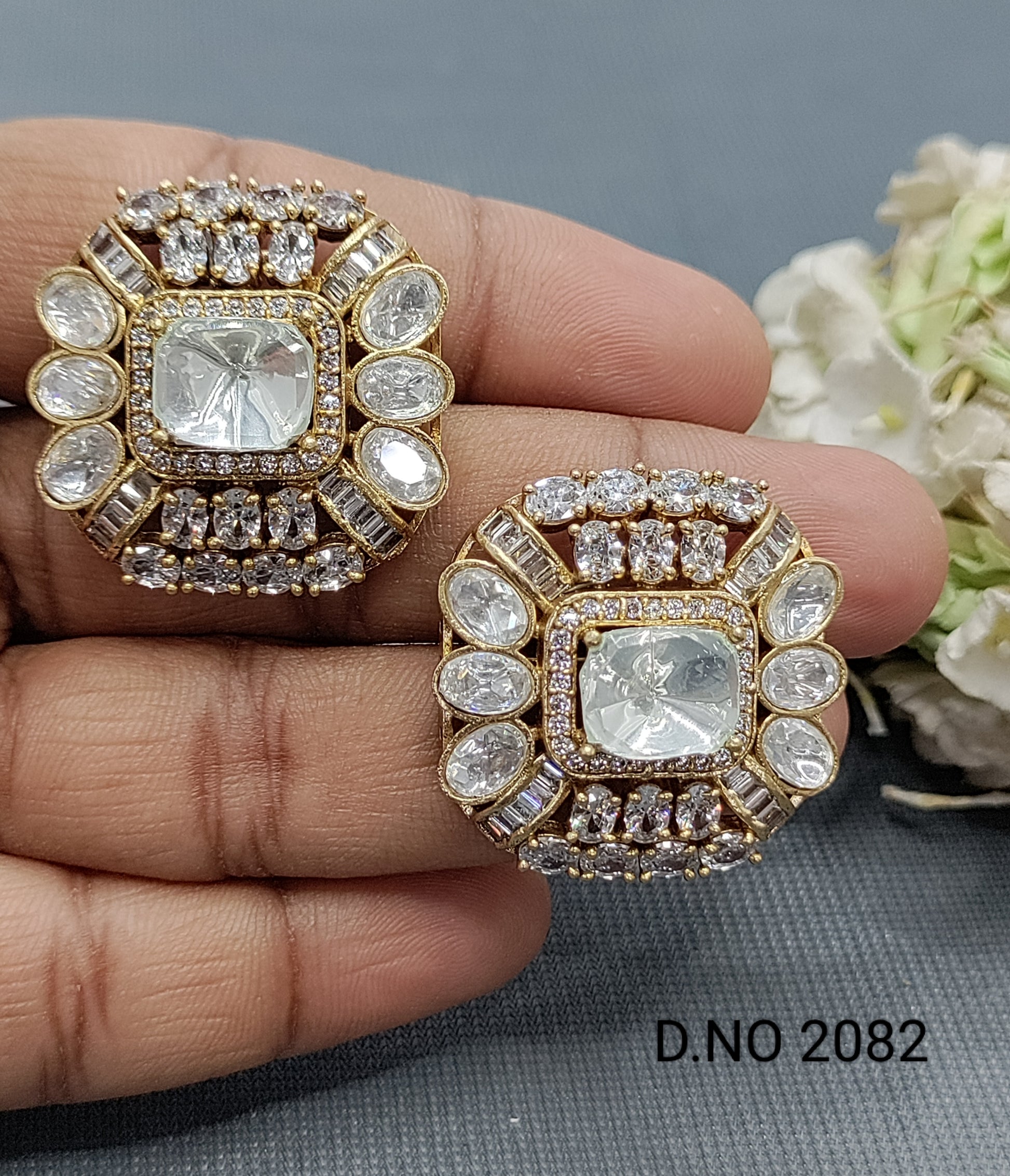 Moissanite Golden Top & Stud Earrings Sku 2082 C1 rchiecreation