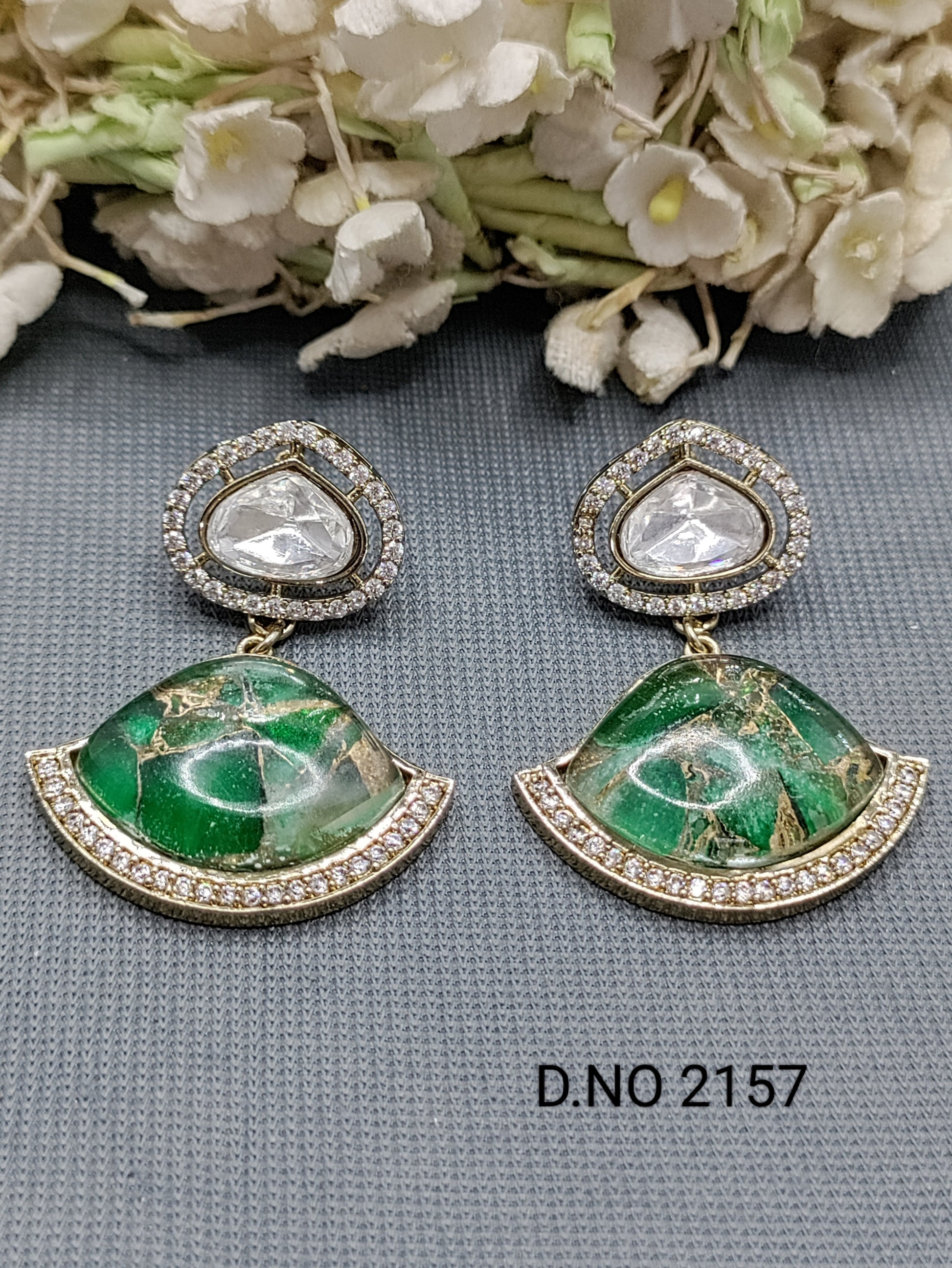 Moissanite Mehandi Earring Sku 2157 rchiecreation