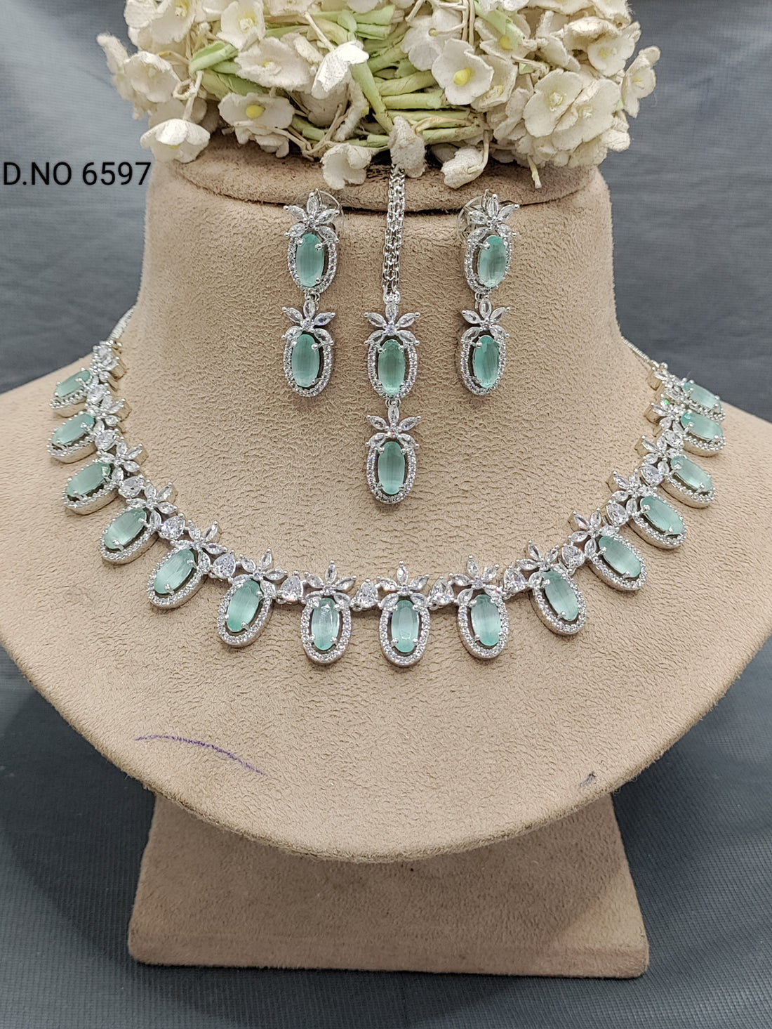 Cz Ad Rodium Necklace Set Sku 6597 rchiecreation