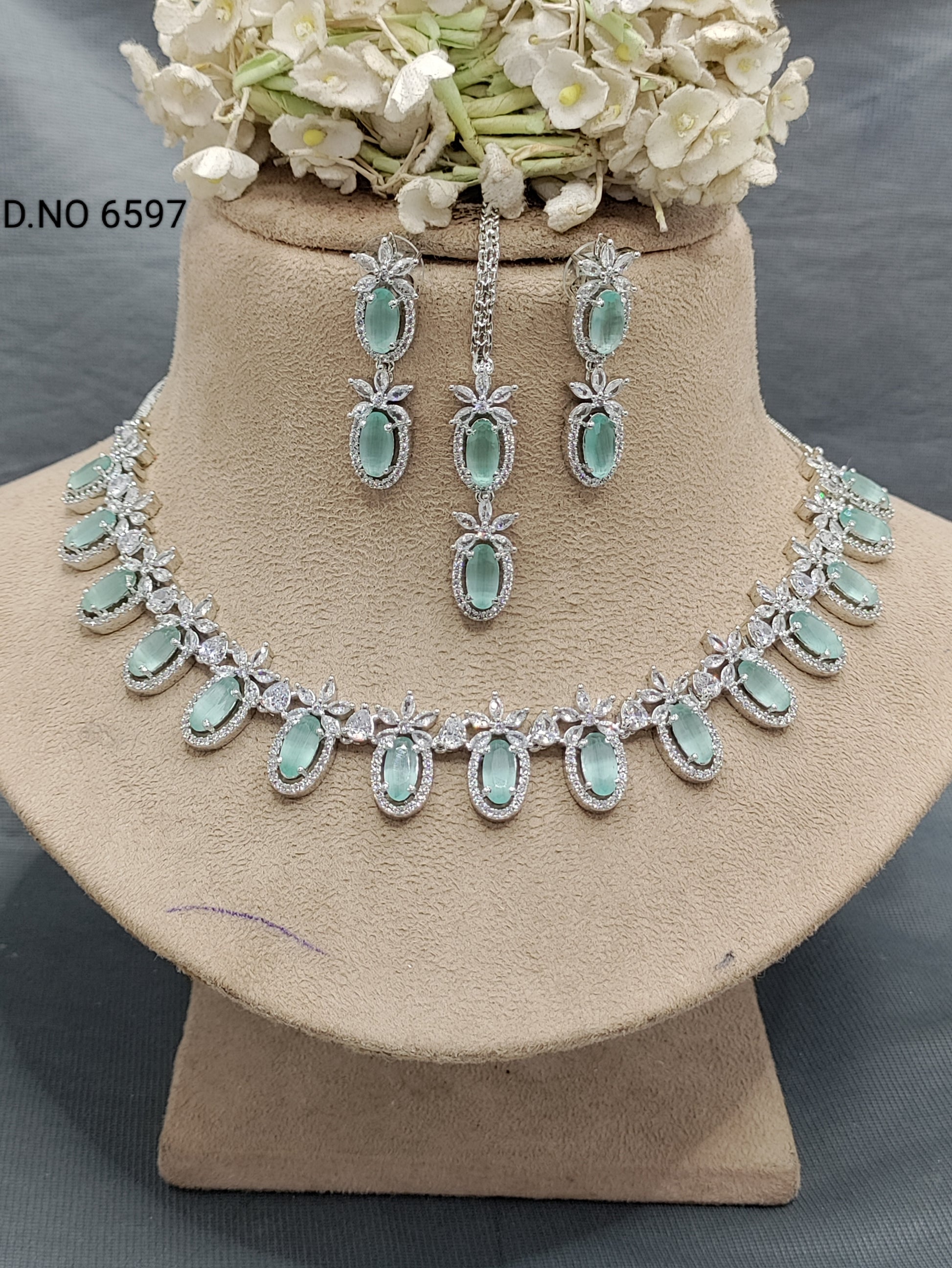 Cz Ad Rodium Necklace Set Sku 6597 rchiecreation