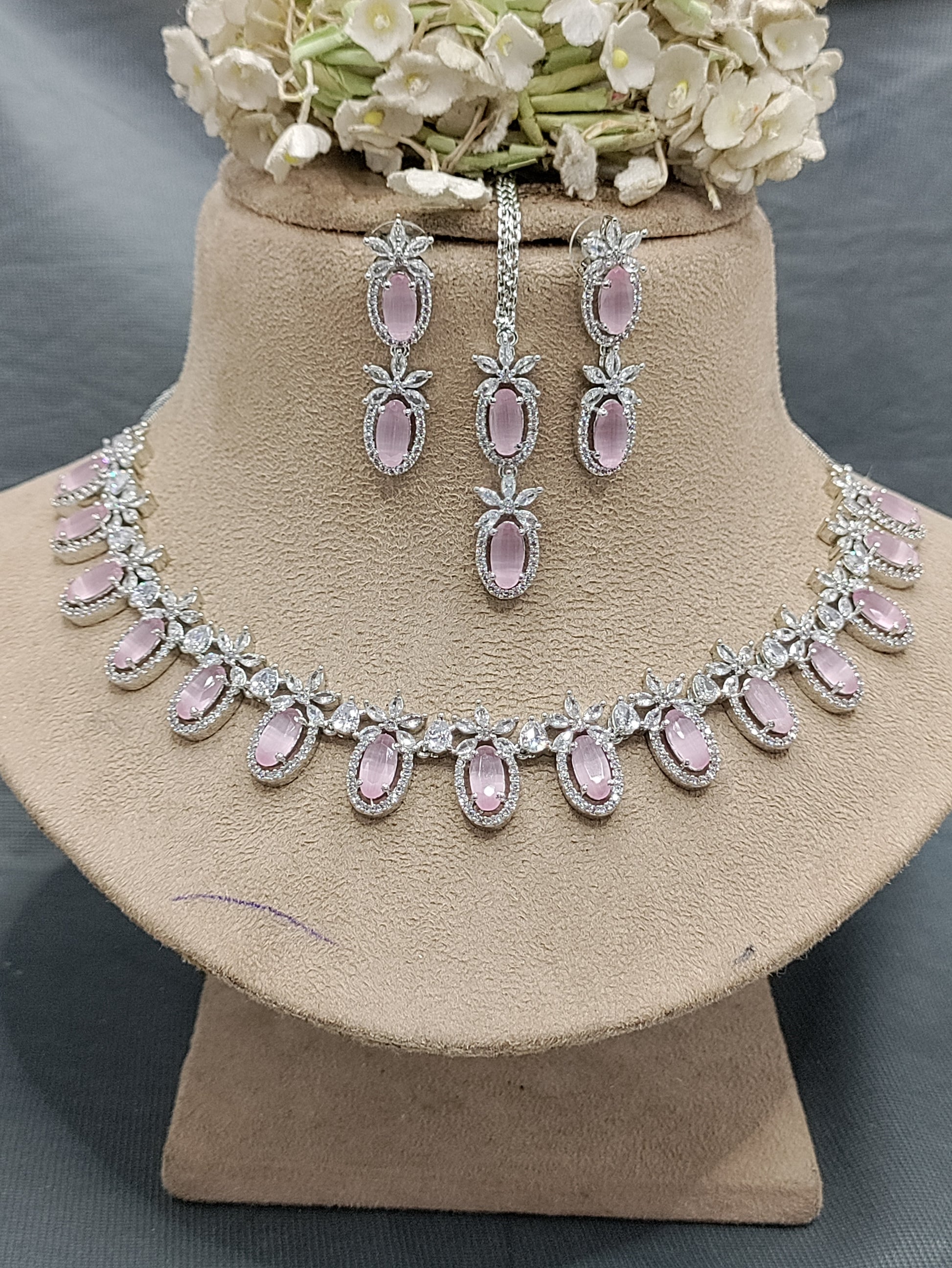 Cz Ad Rodium Necklace Set Sku 6597 rchiecreation