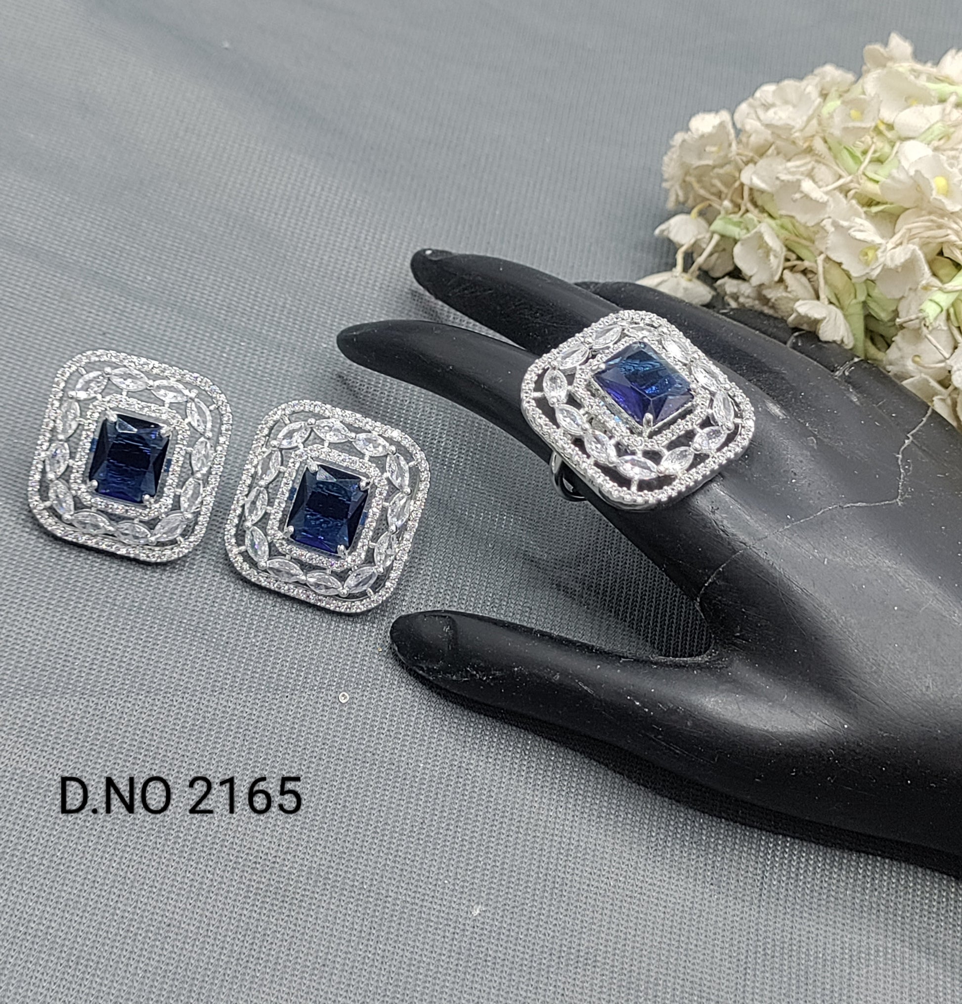 Cz Ad Rodium Earring & Finger Ring Sku 2165 rchiecreation