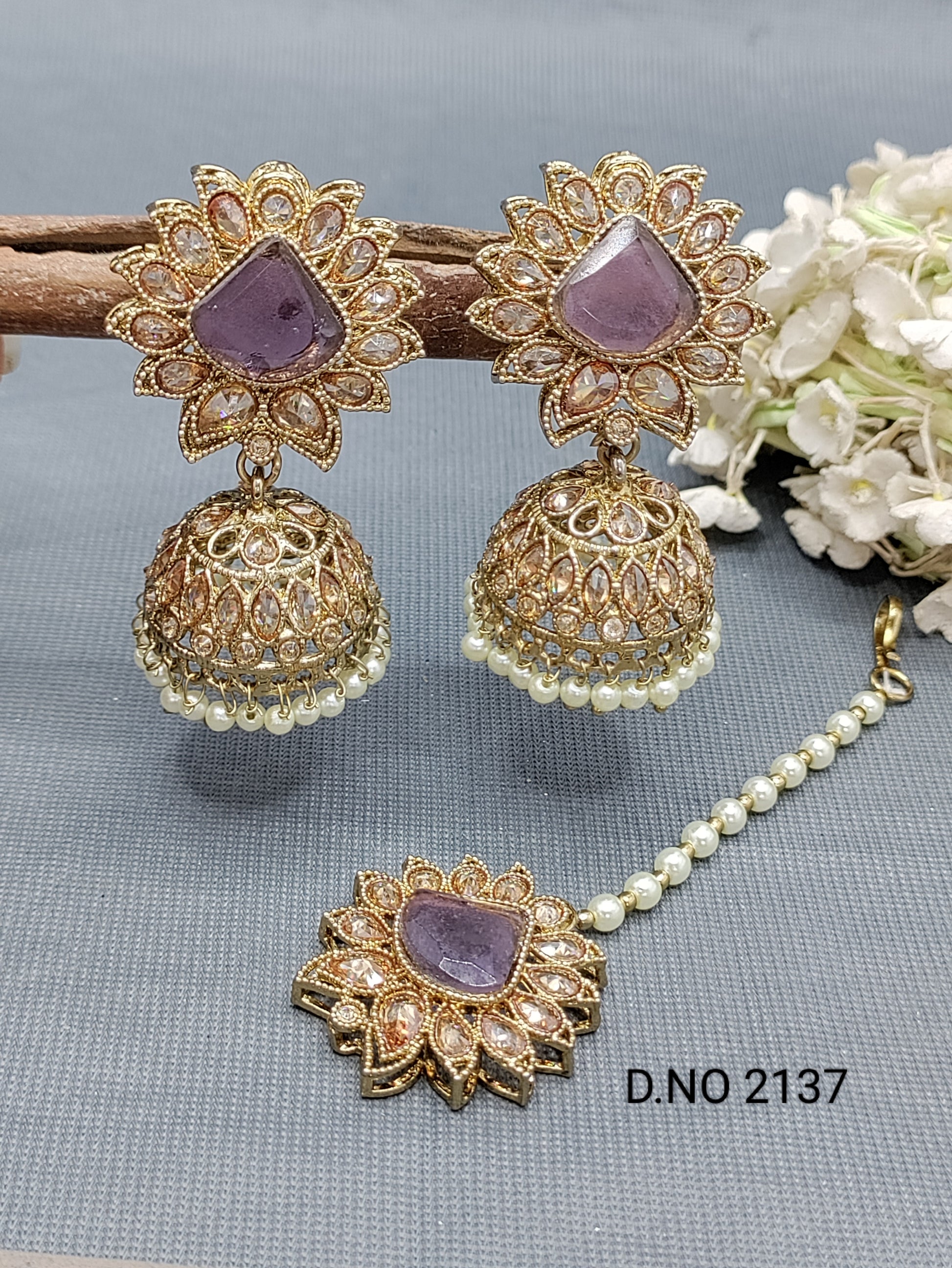 Polki Mehandi Earring & Tica Sku 2137 rchiecreation