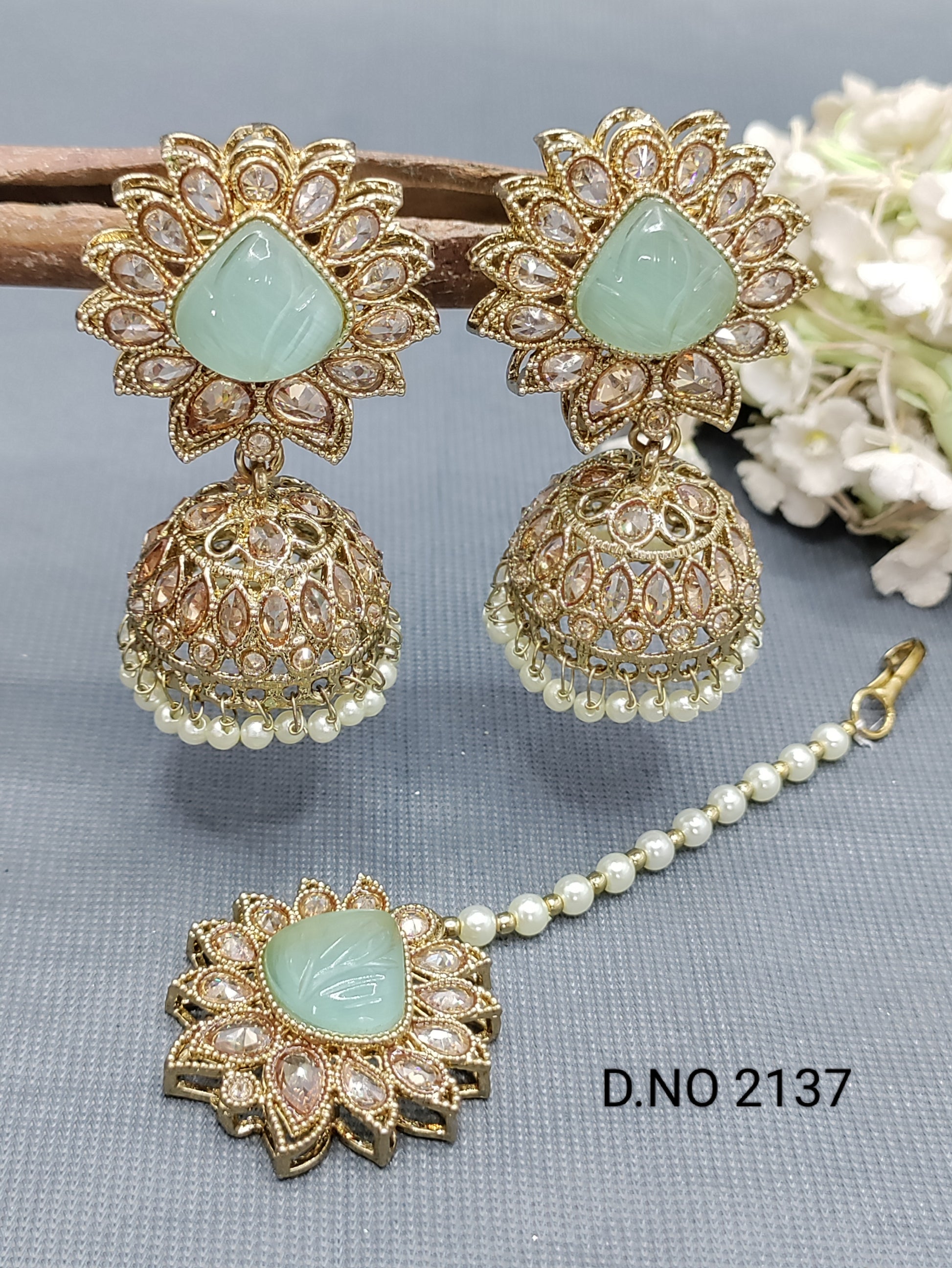Polki Mehandi Earring & Tica Sku 2137 rchiecreation