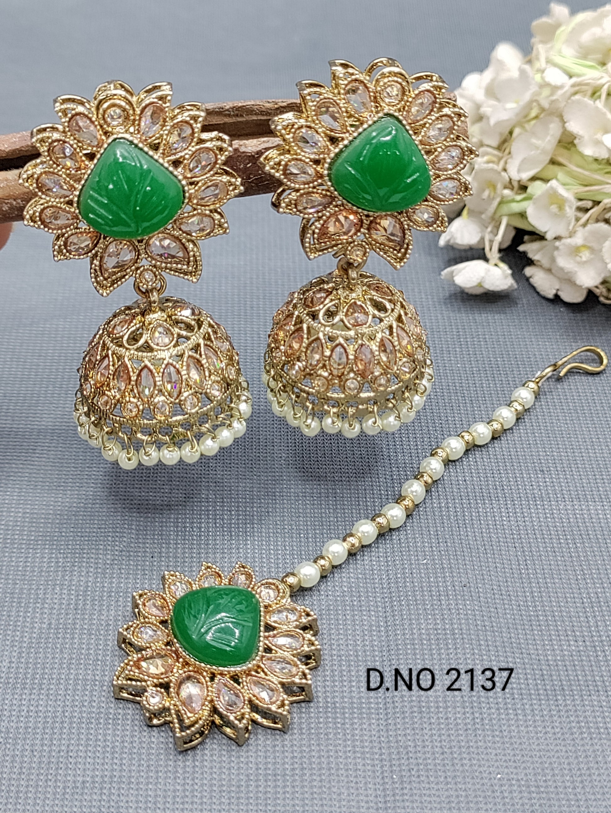 Polki Mehandi Earring & Tica Sku 2137 rchiecreation