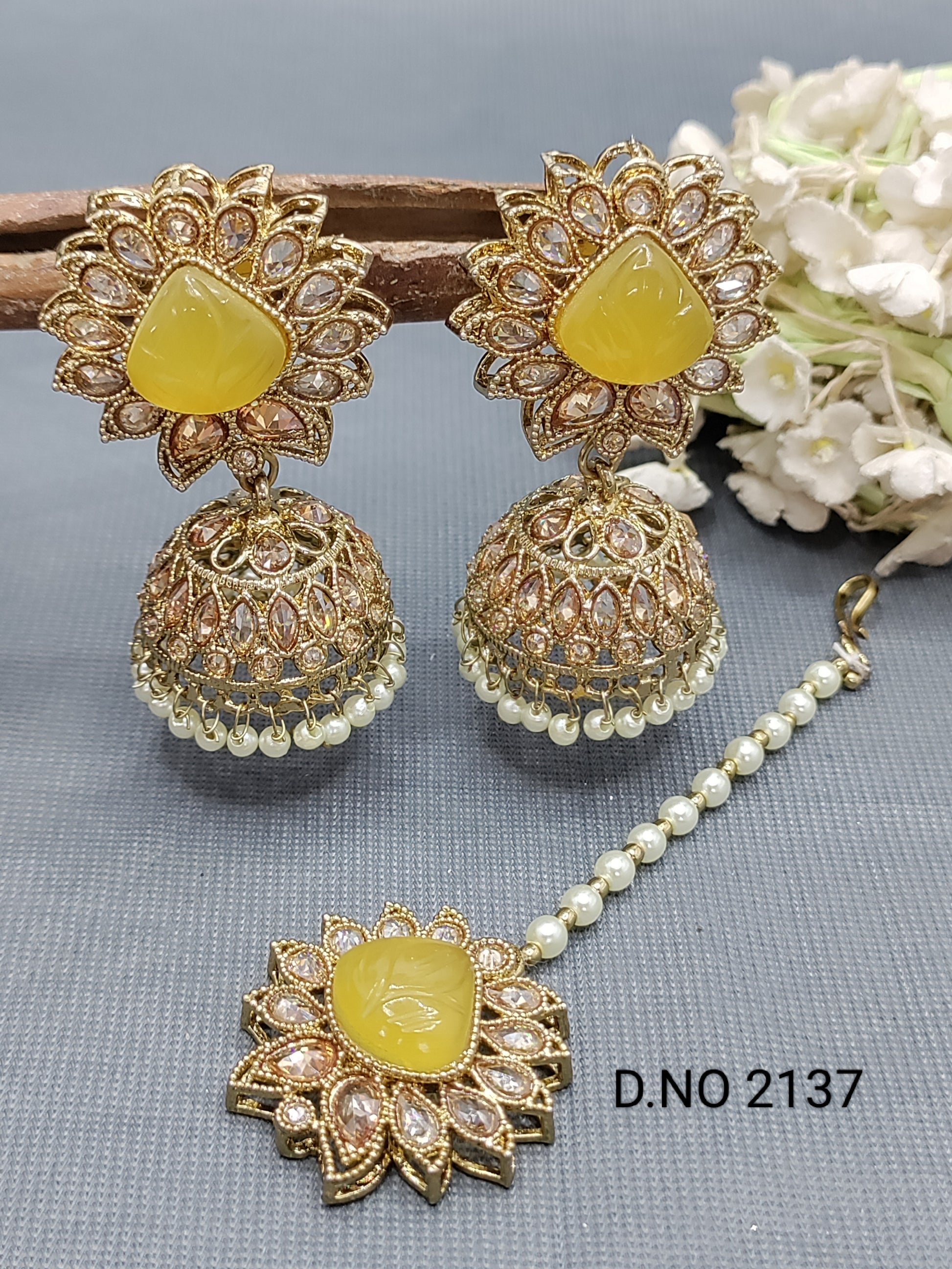 Polki Mehandi Earring & Tica Sku 2137 rchiecreation