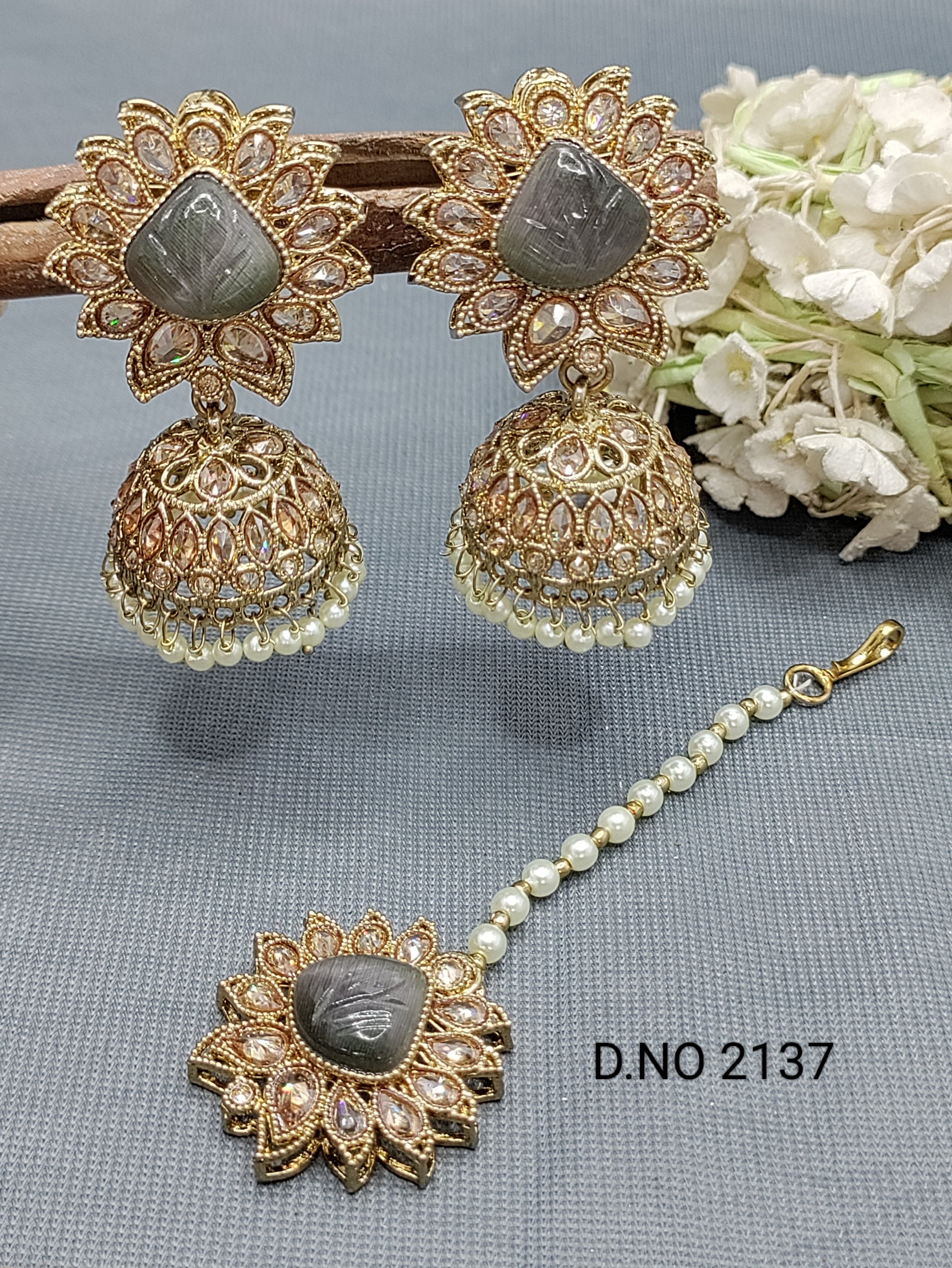 Polki Mehandi Earring & Tica Sku 2137 rchiecreation