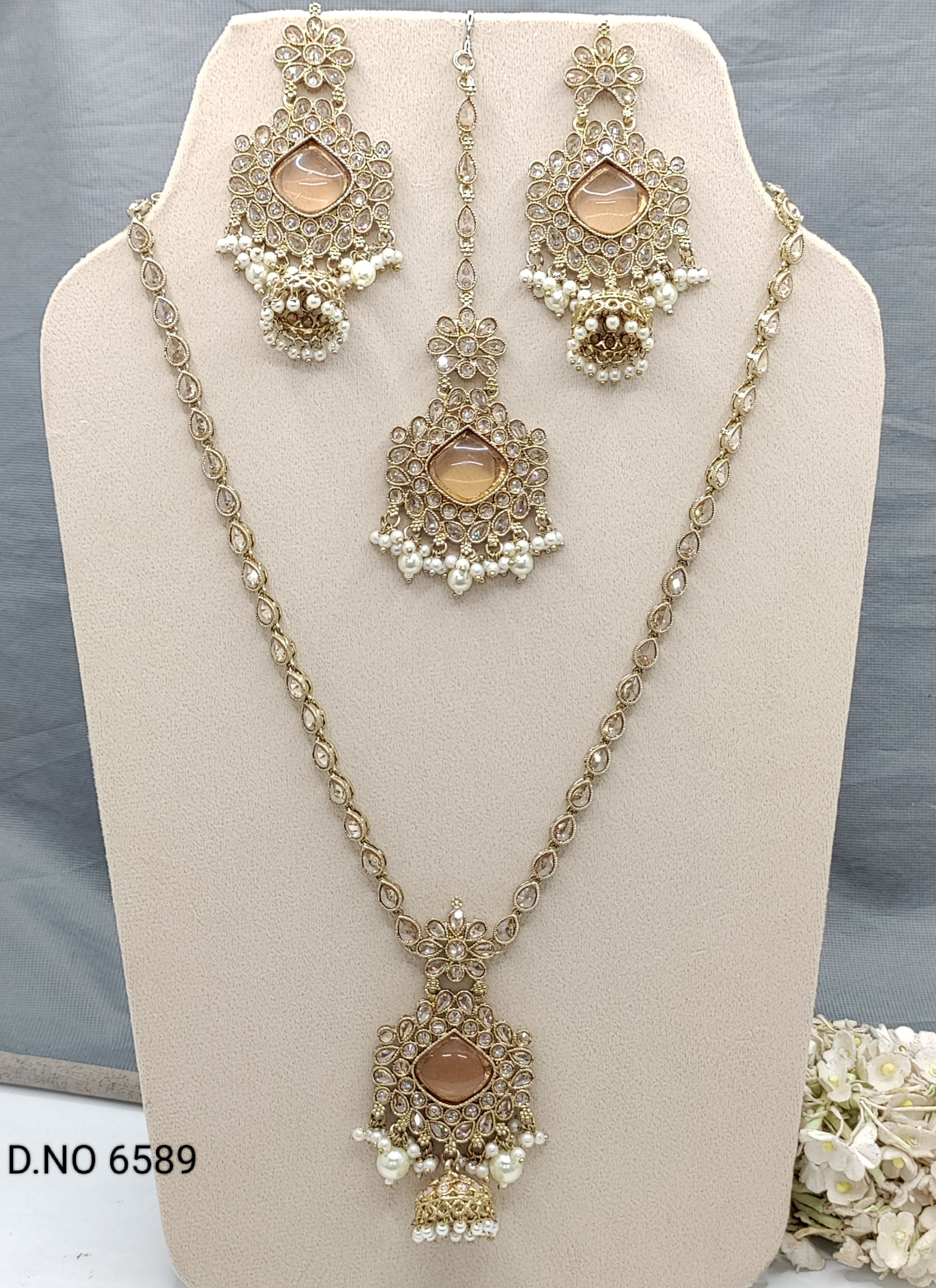 Polki Mehandi long Necklace Set Sku 6589 rchiecreation