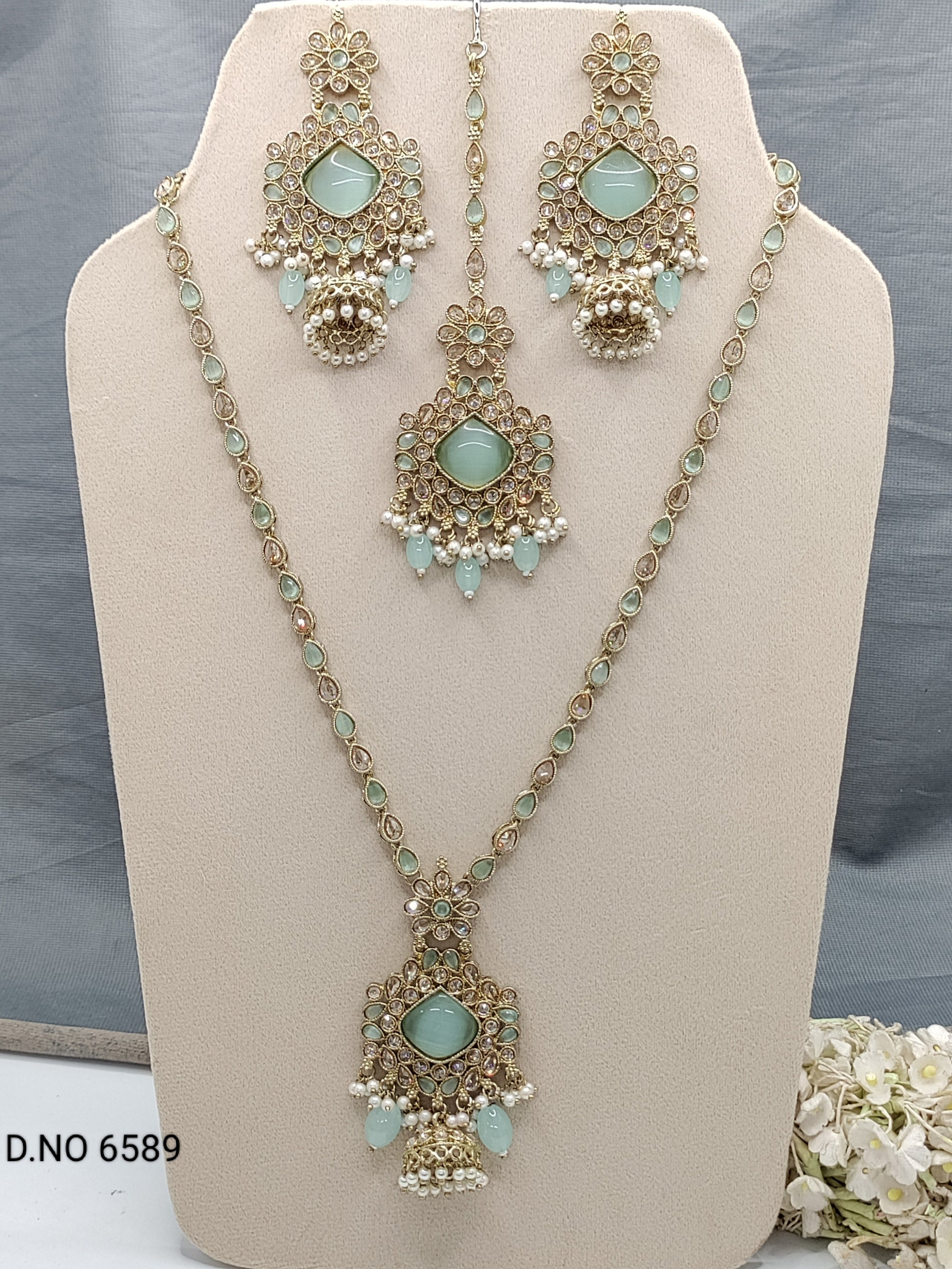 Polki Mehandi long Necklace Set Sku 6589 rchiecreation