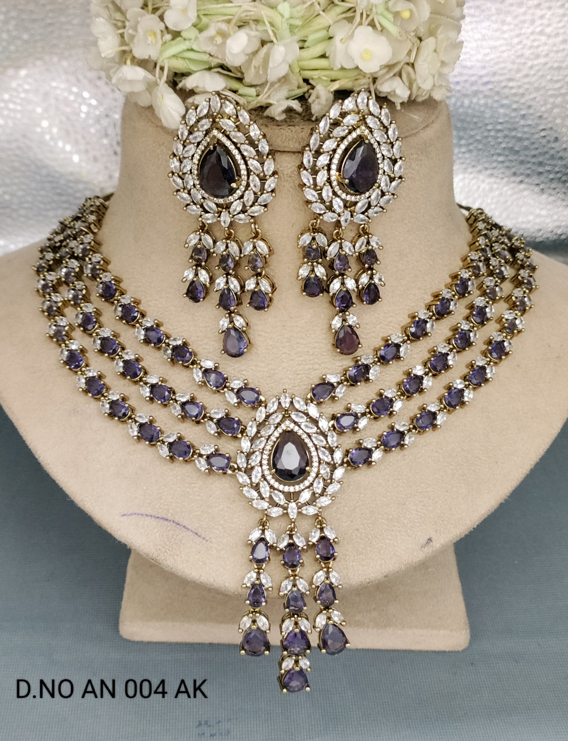 Cz Ad Mehandi bridal Necklace Set Sku AN 004 AK rchiecreation