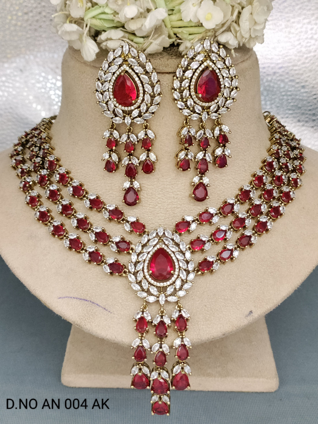 Cz Ad Mehandi bridal Necklace Set Sku AN 004 AK rchiecreation