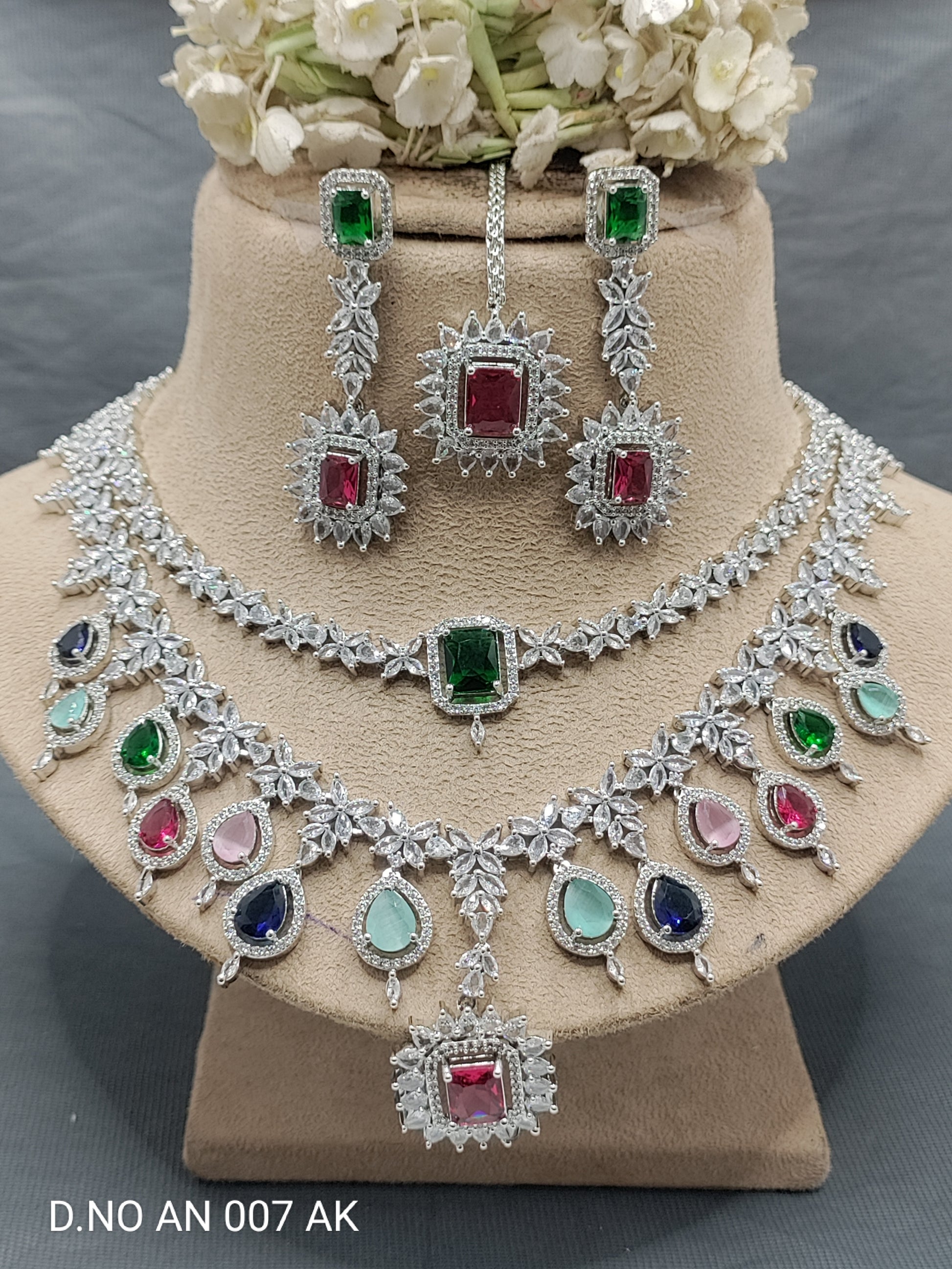 Cz Ad Rodium Necklace Set Sku AN 007 AK rchiecreation