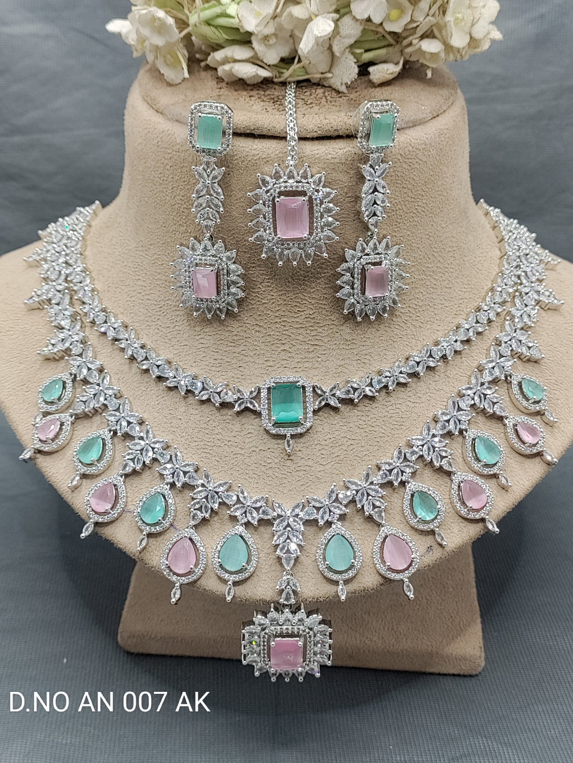 Cz Ad Rodium Necklace Set Sku AN 007 AK rchiecreation
