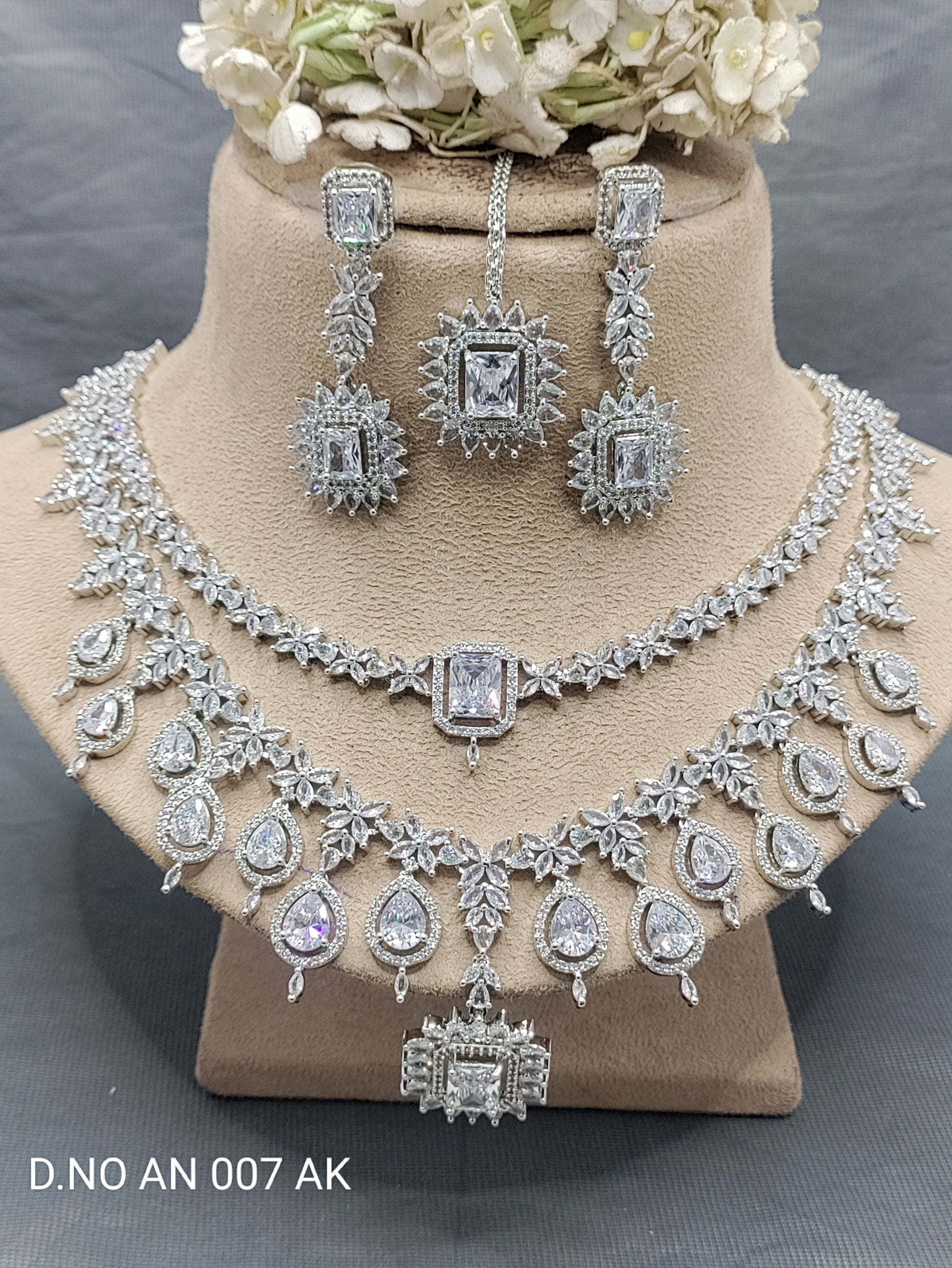 Cz Ad Rodium Necklace Set Sku AN 007 AK rchiecreation