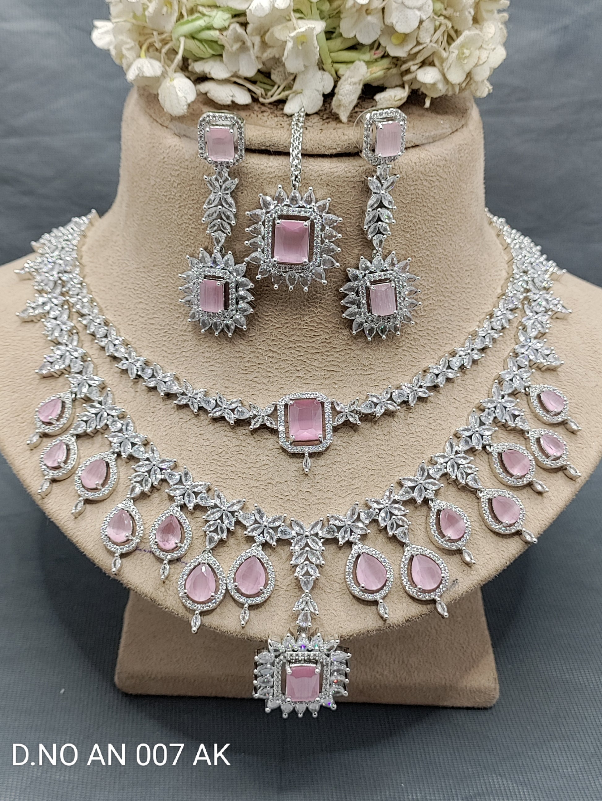 Cz Ad Rodium Necklace Set Sku AN 007 AK rchiecreation