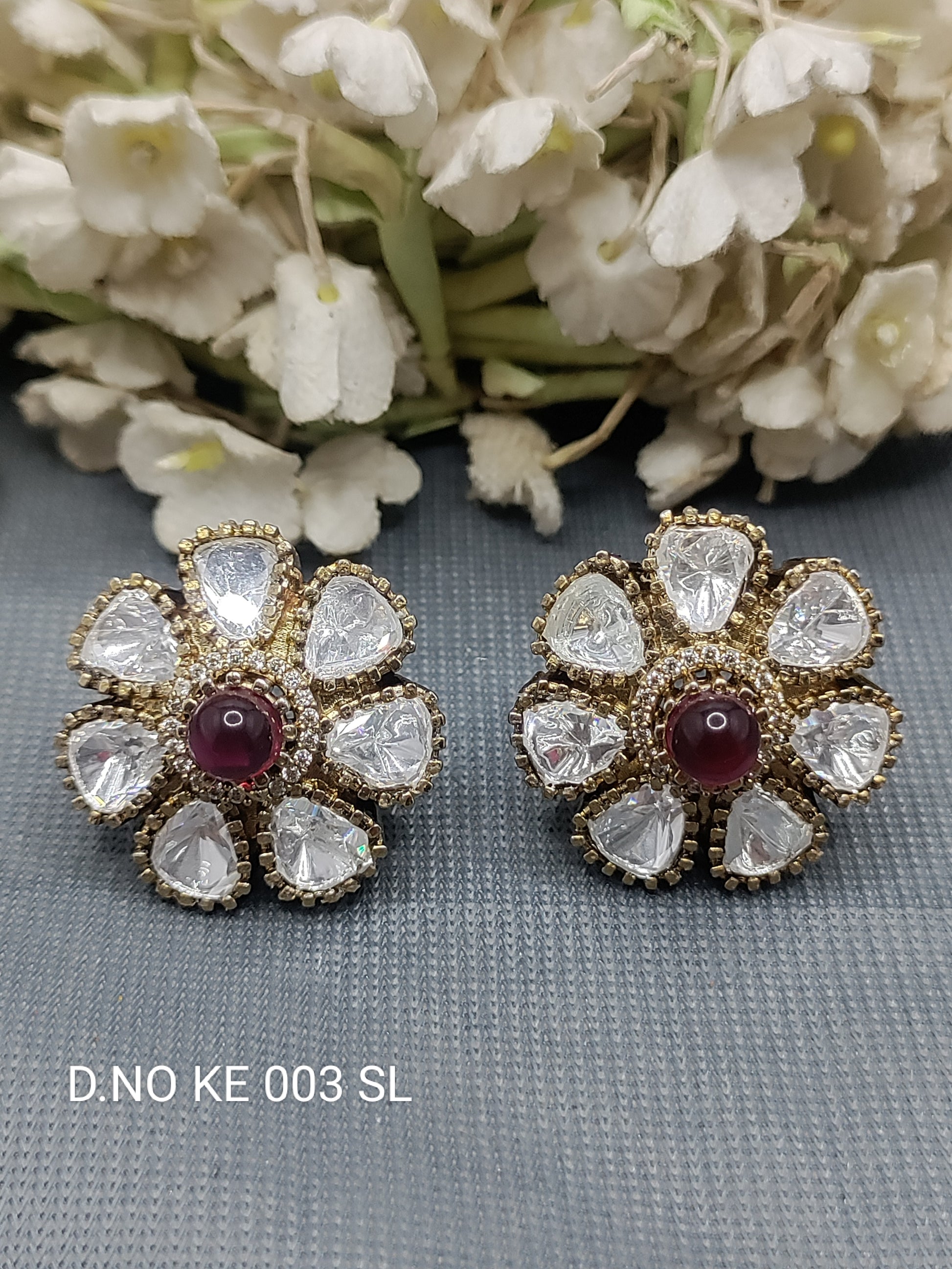 Moissanite Mehandi Tops & stud earrings Sku KE 003 SL rchiecreation