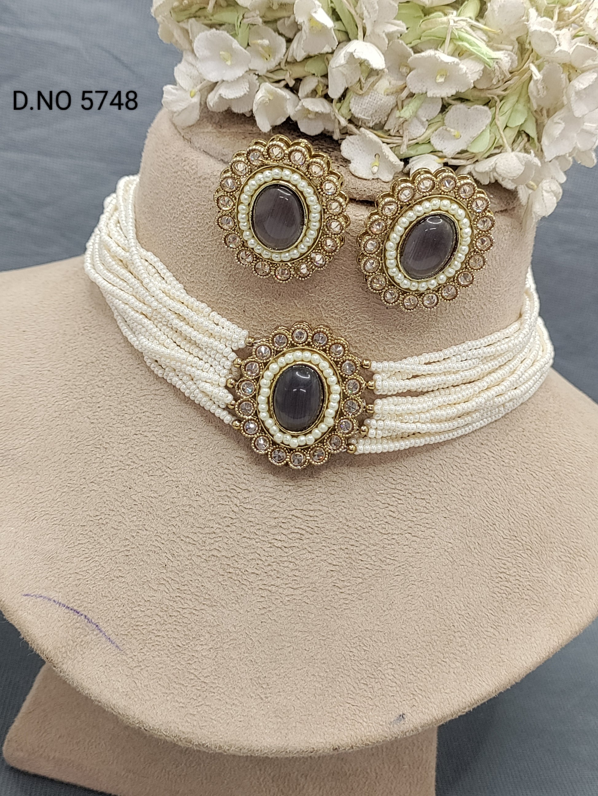 Polki Choker Mehandi Necklace Set Sku 5748 B1 rchiecreation