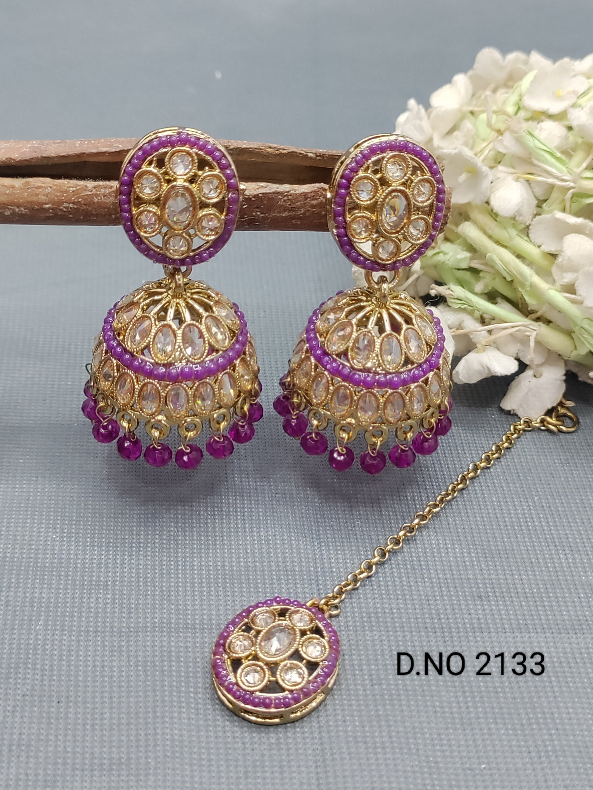 Polki Mehandi Earring & Tica Sku 2133 rchiecreation