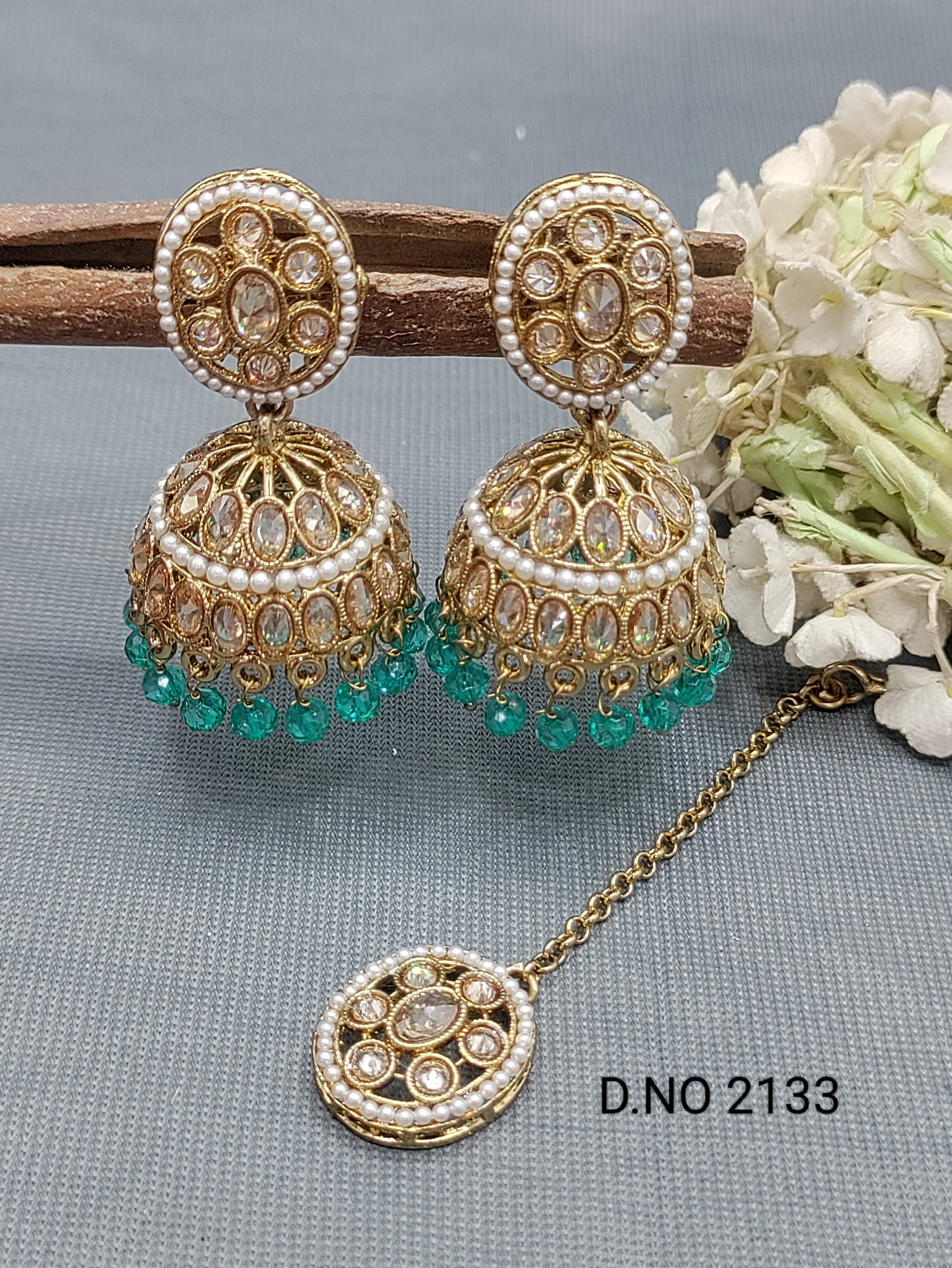 Polki Mehandi Earring & Tica Sku 2133 rchiecreation