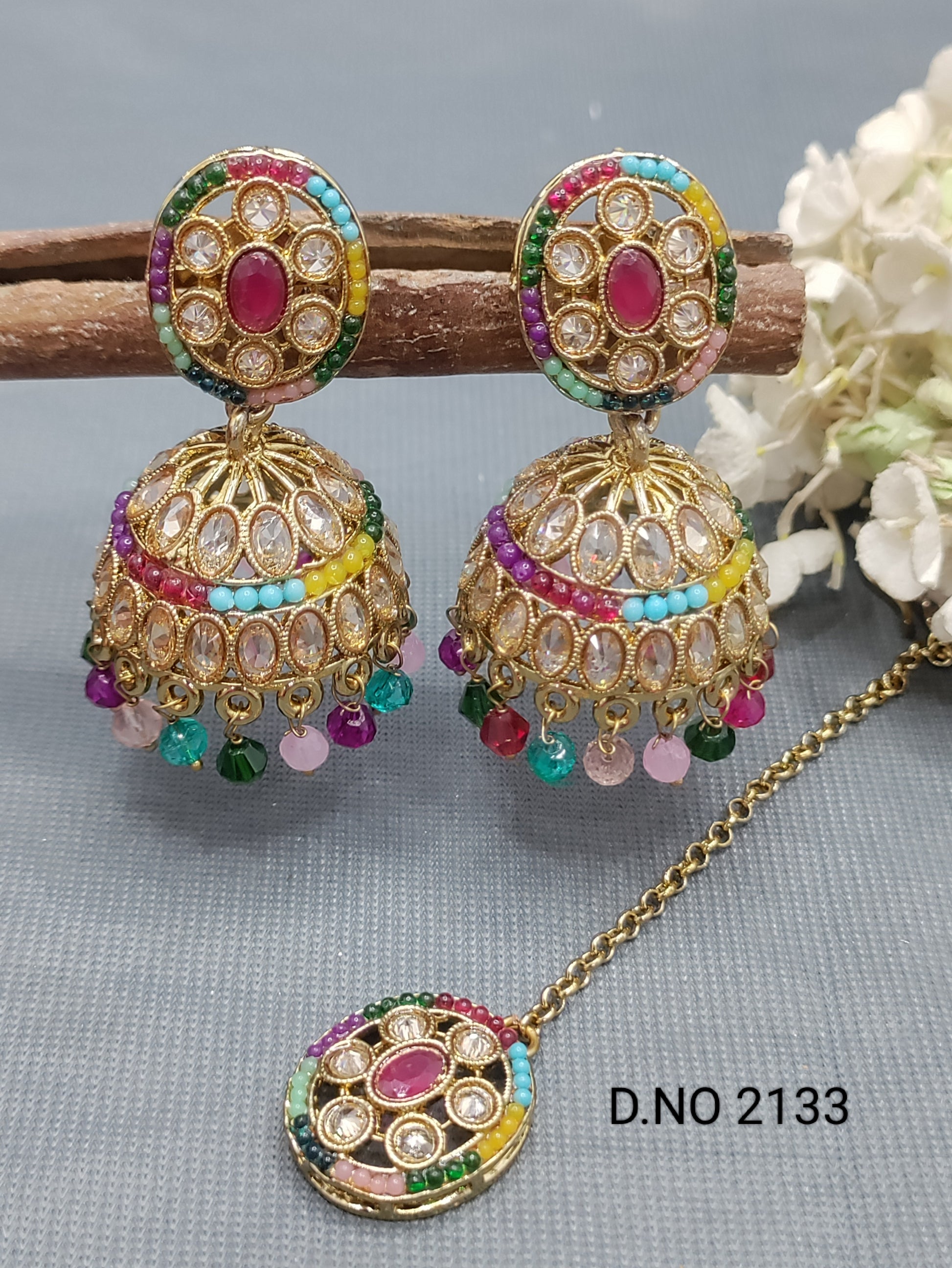 Polki Mehandi Earring & Tica Sku 2133 rchiecreation