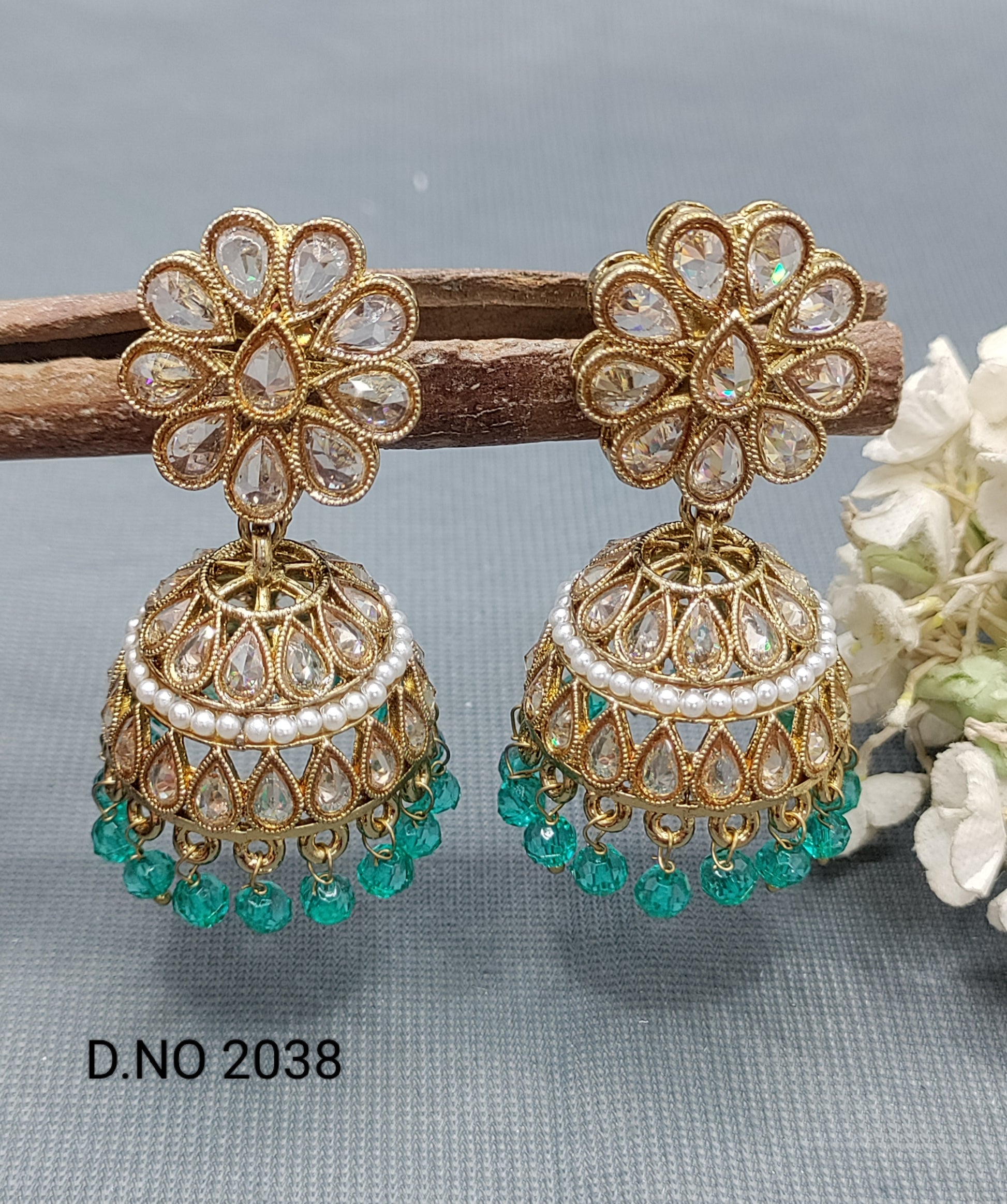 Polki Mehandi Jhumki Earring Sku 2038 A3 rchiecreation