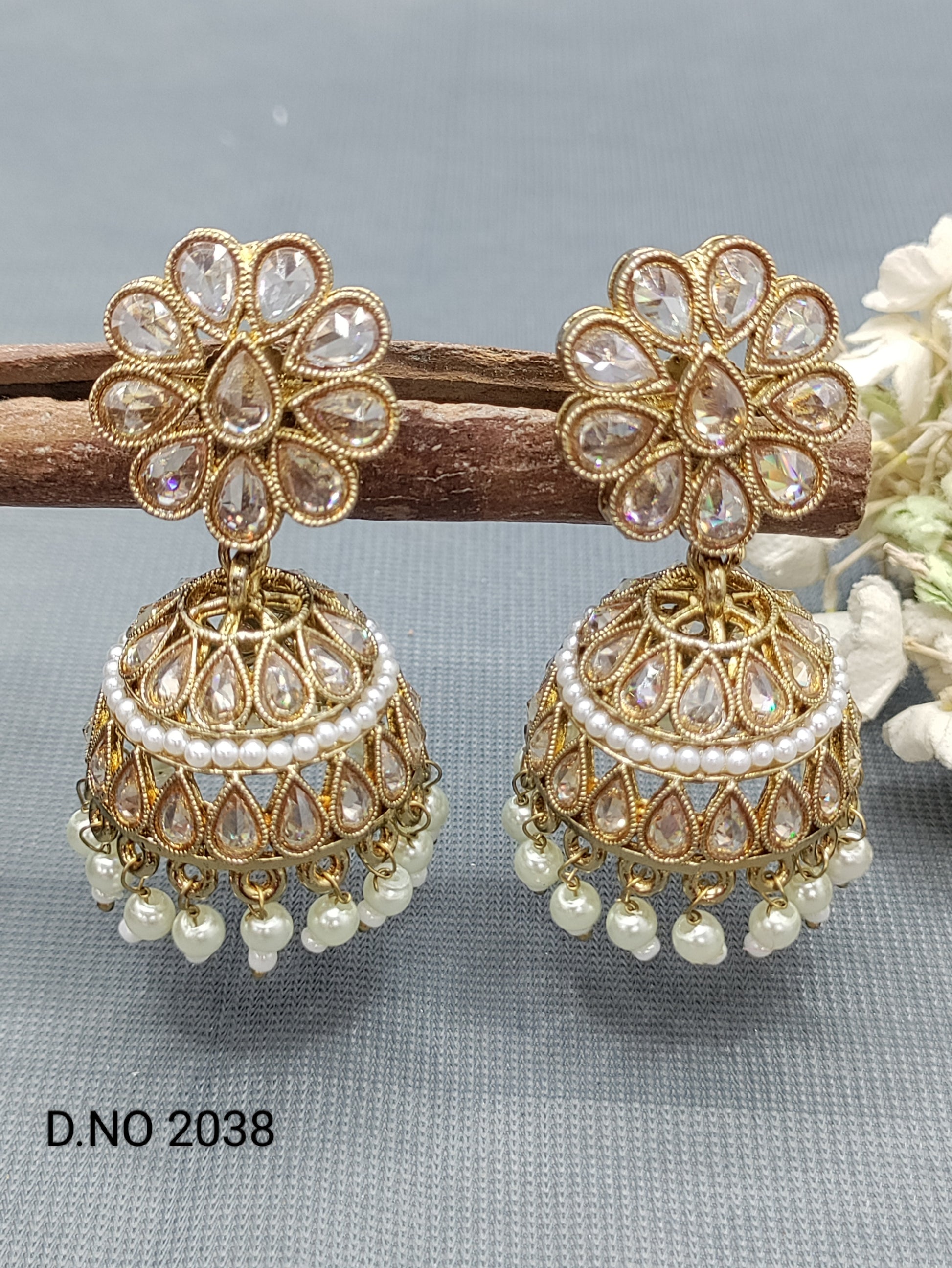 Polki Mehandi Jhumki Earring Sku 2038 A3 rchiecreation