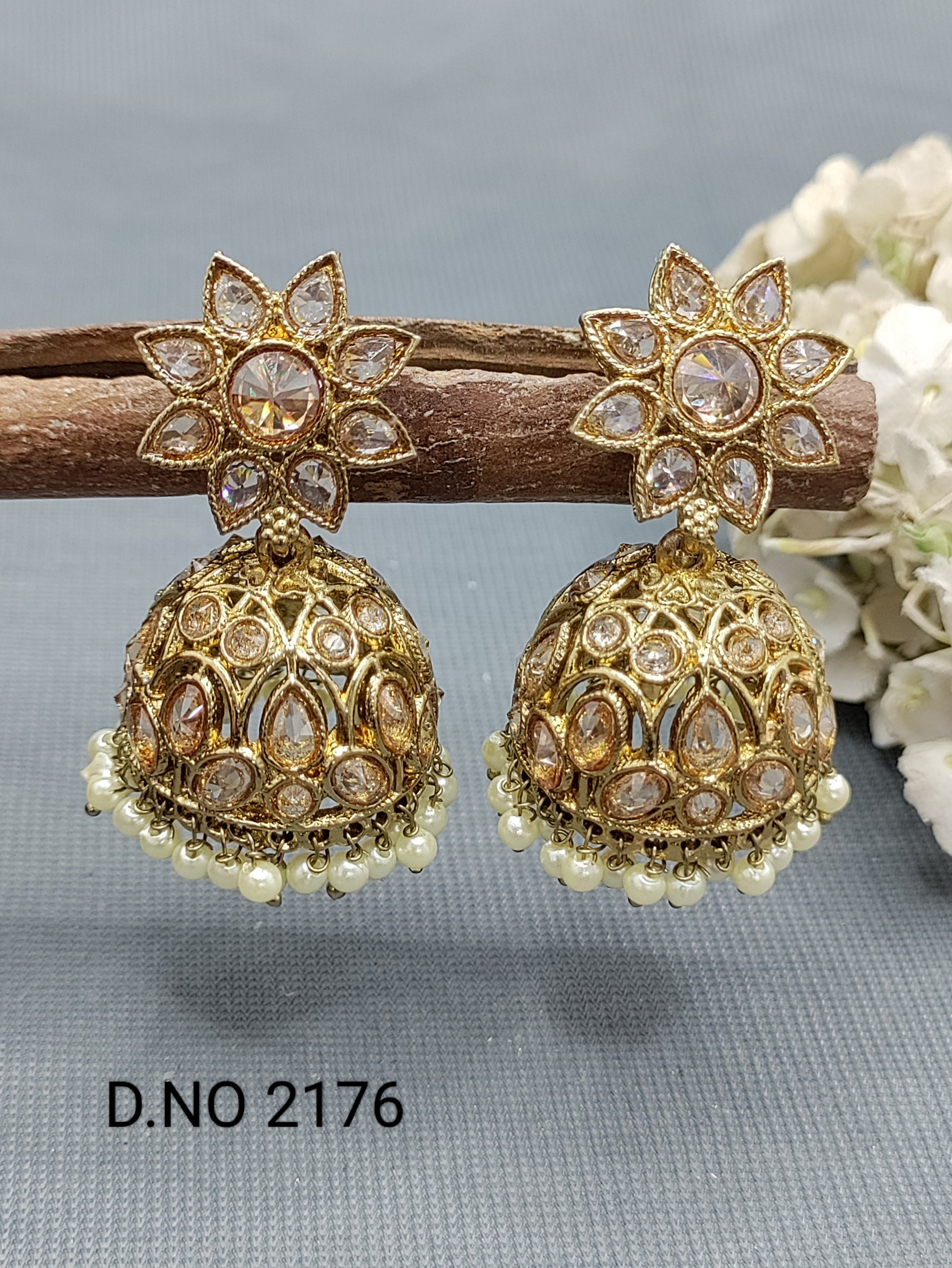 Polki Mehandi Jhumki Earring Sku 2176 rchiecreation