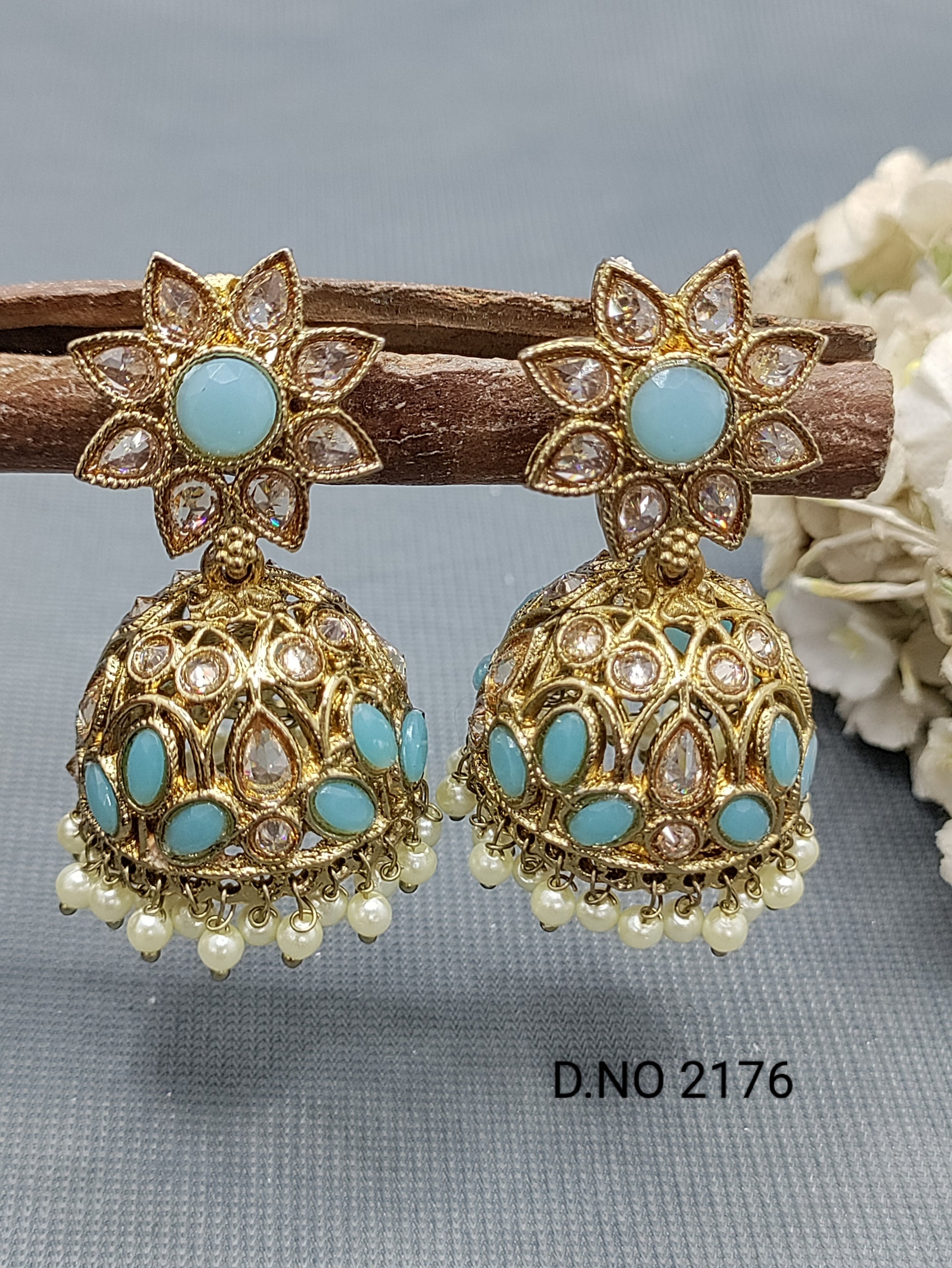 Polki Mehandi Jhumki Earring Sku 2176 rchiecreation