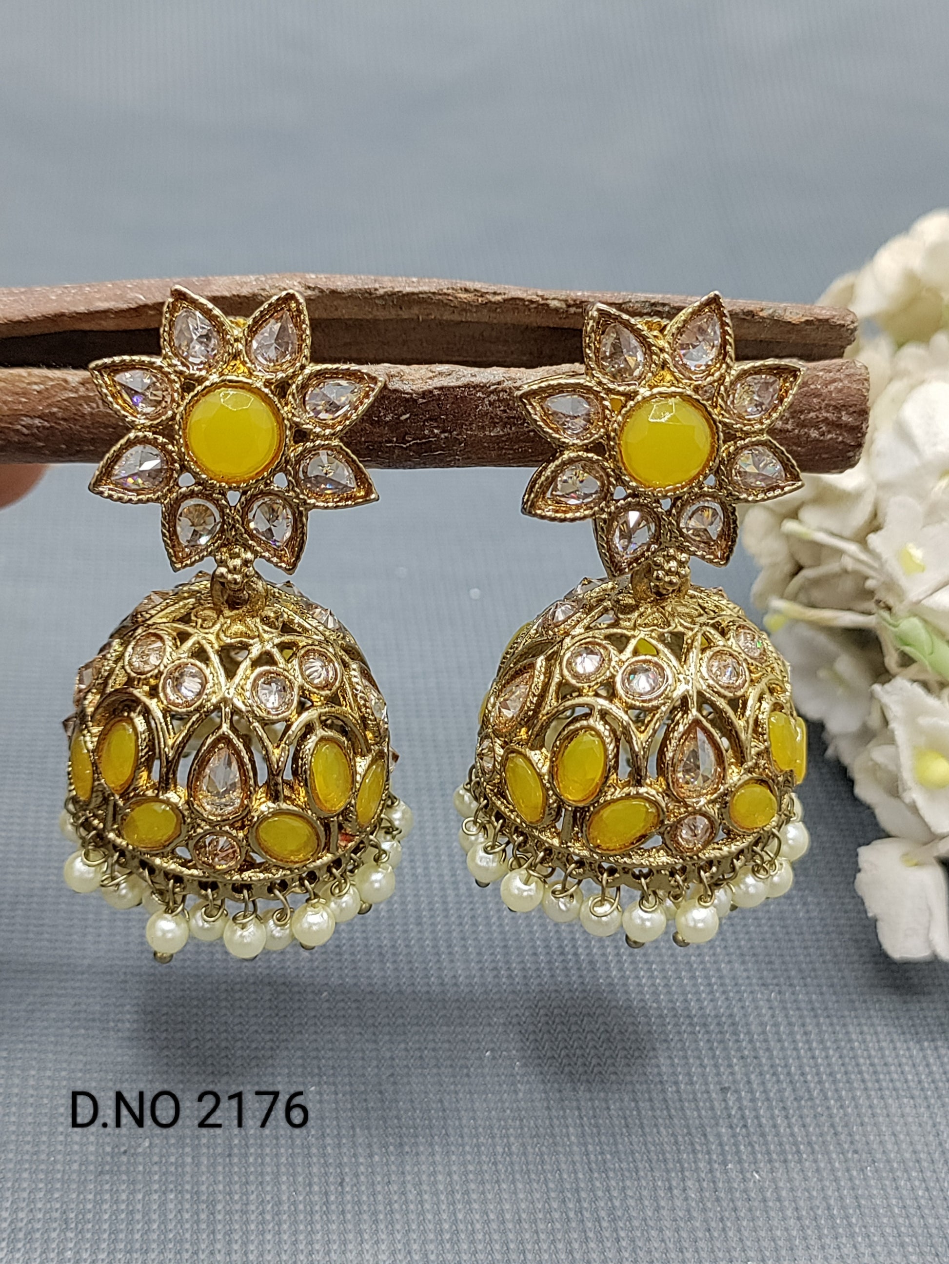 Polki Mehandi Jhumki Earring Sku 2176 rchiecreation