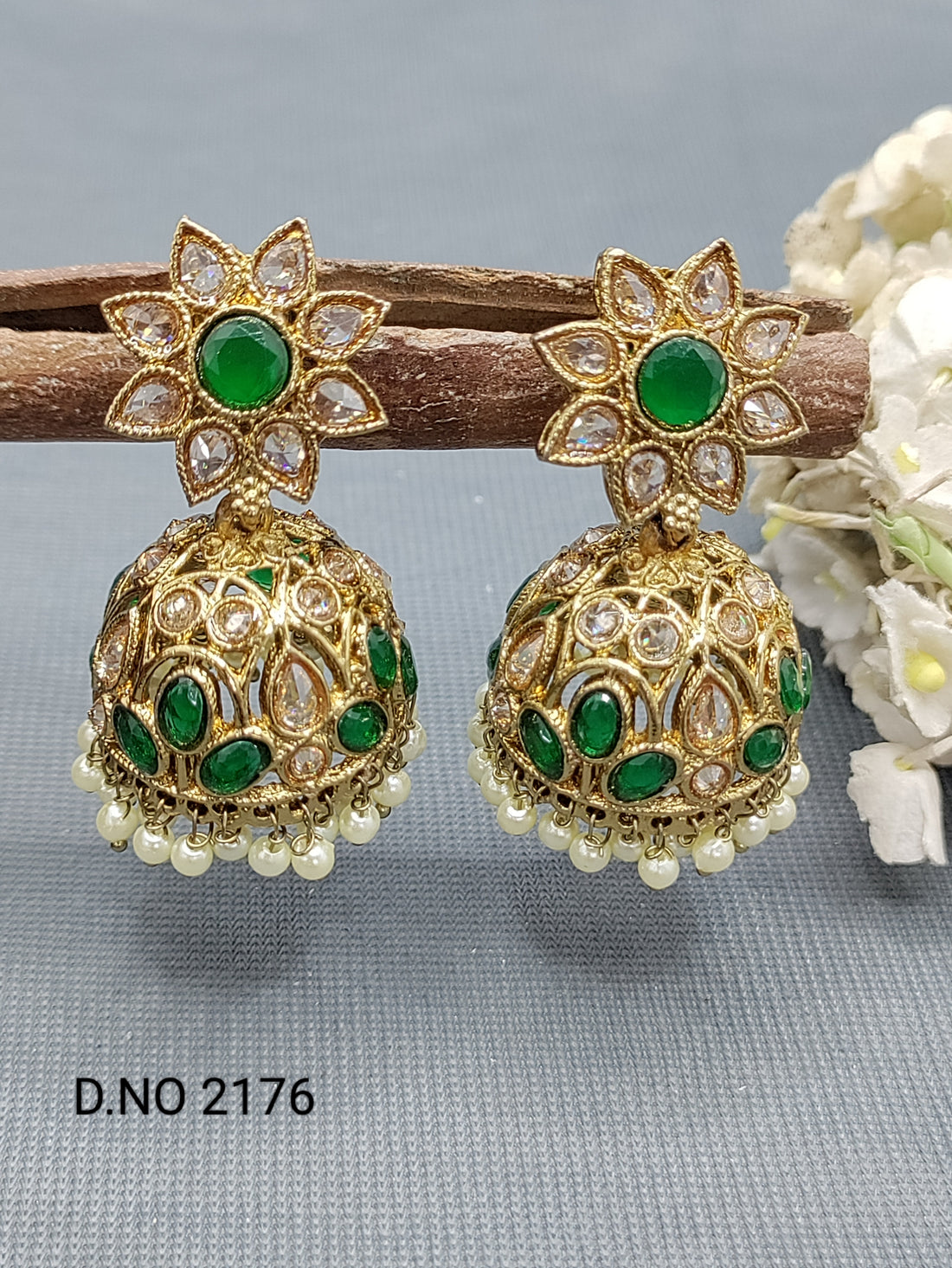Polki Mehandi Jhumki Earring Sku 2176 rchiecreation
