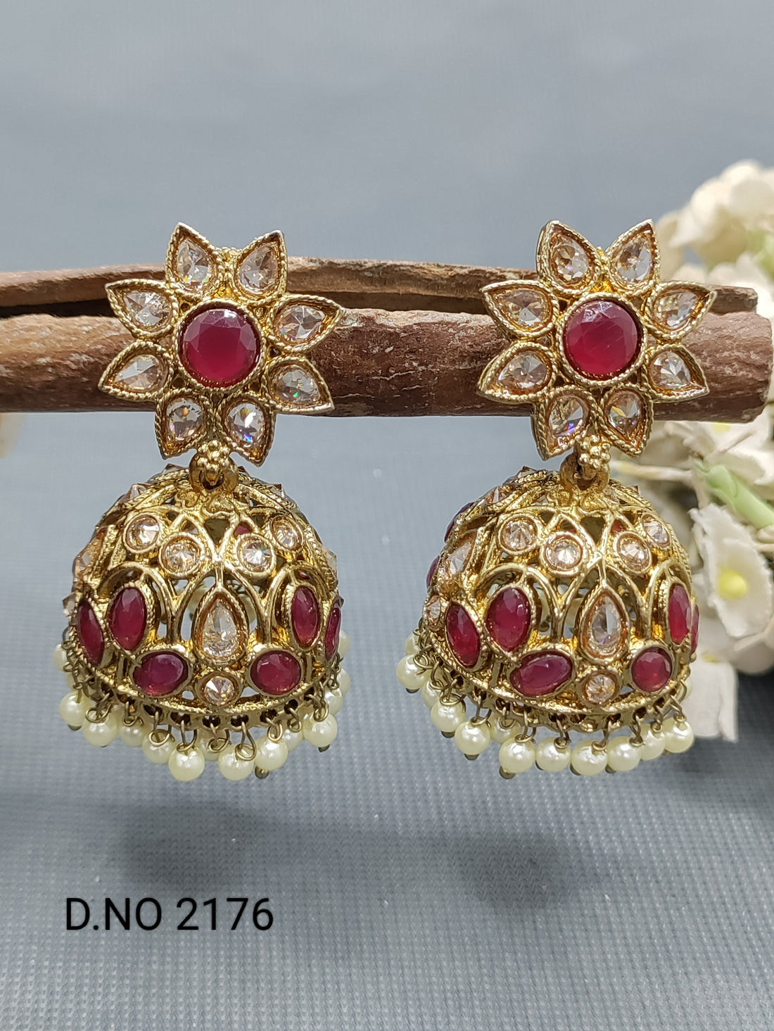Polki Mehandi Jhumki Earring Sku 2176 rchiecreation