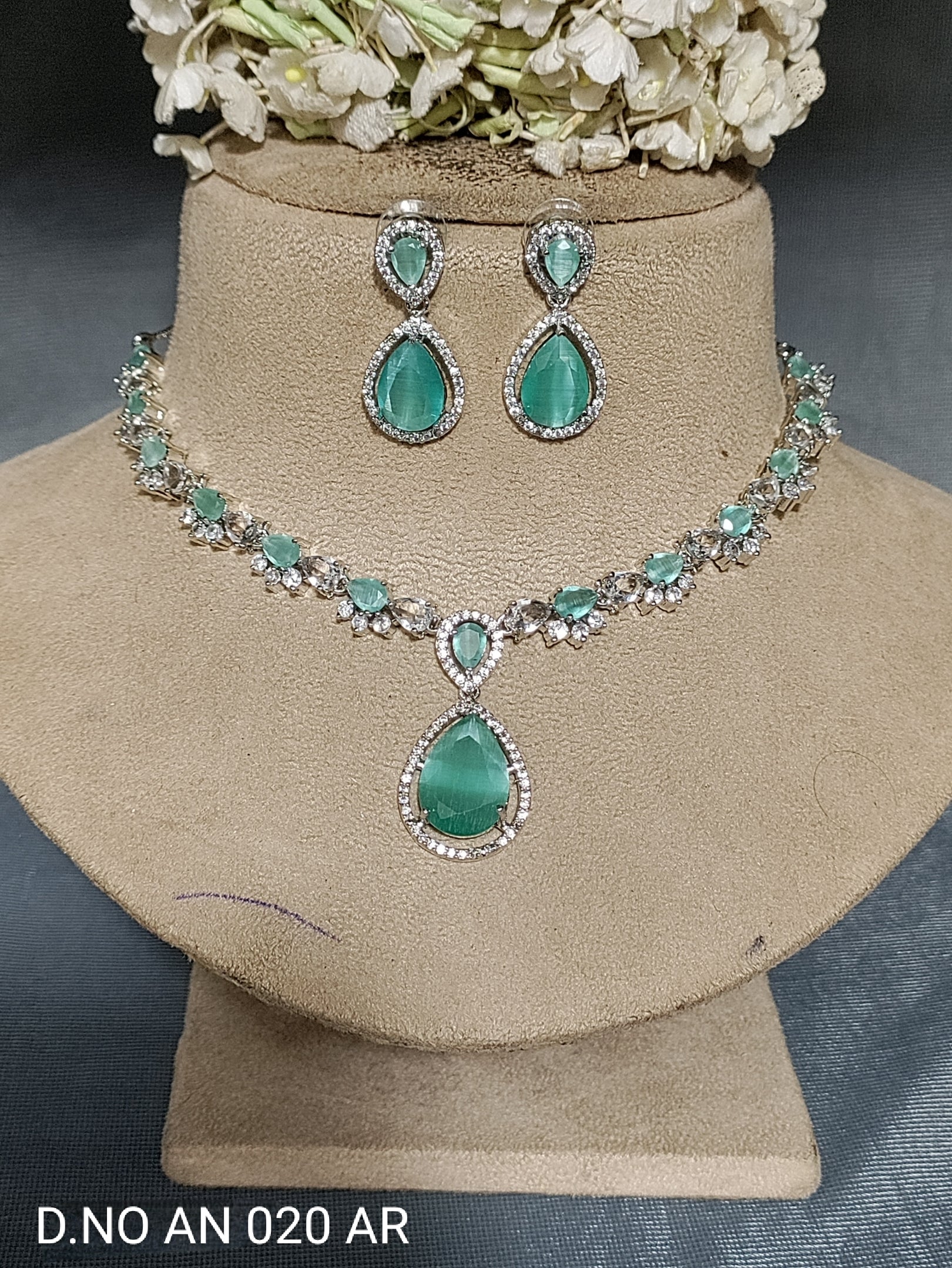 Cz Ad Rodium Necklace Set Sku AN 020 AR rchiecreation
