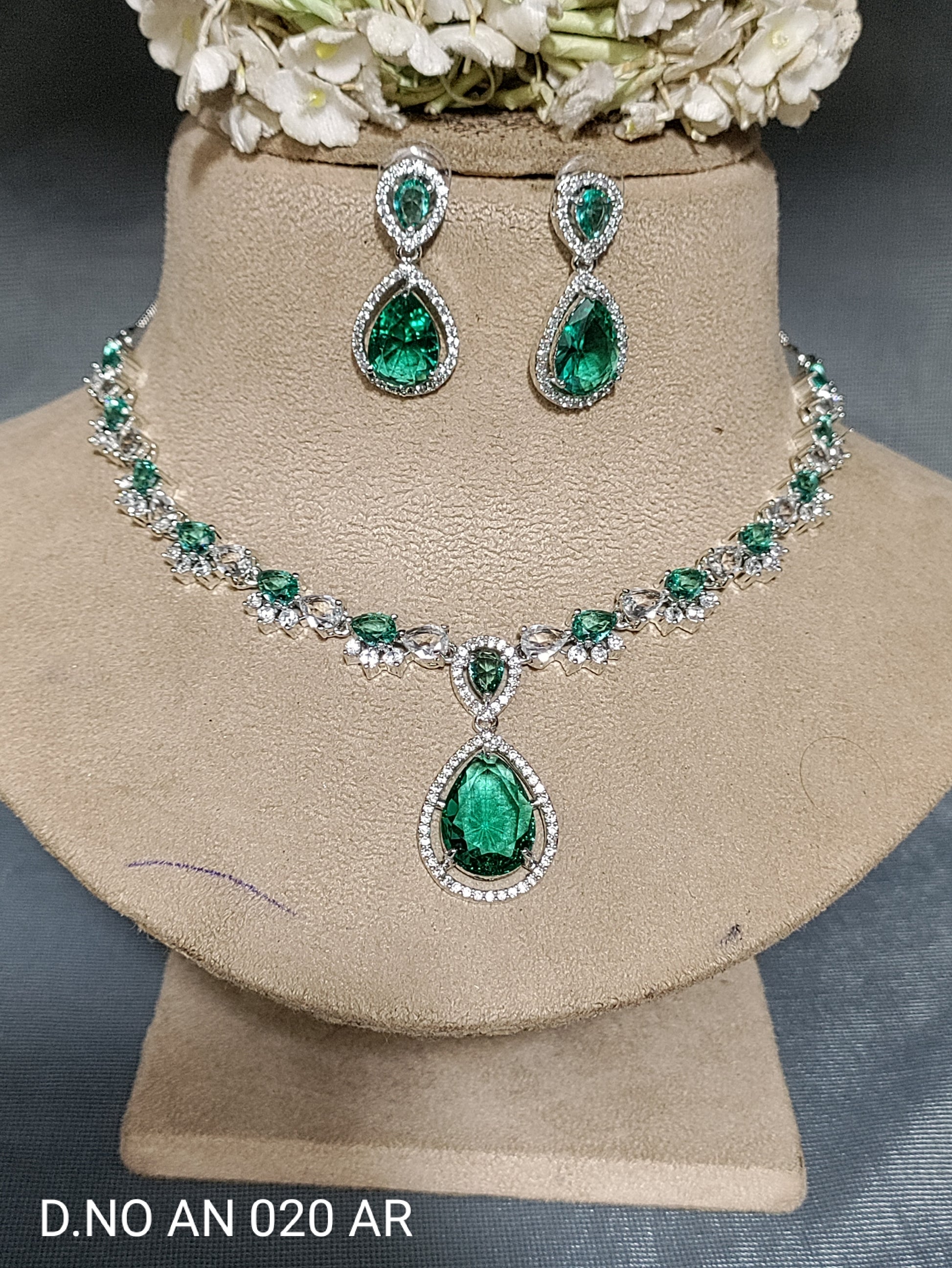 Cz Ad Rodium Necklace Set Sku AN 020 AR rchiecreation