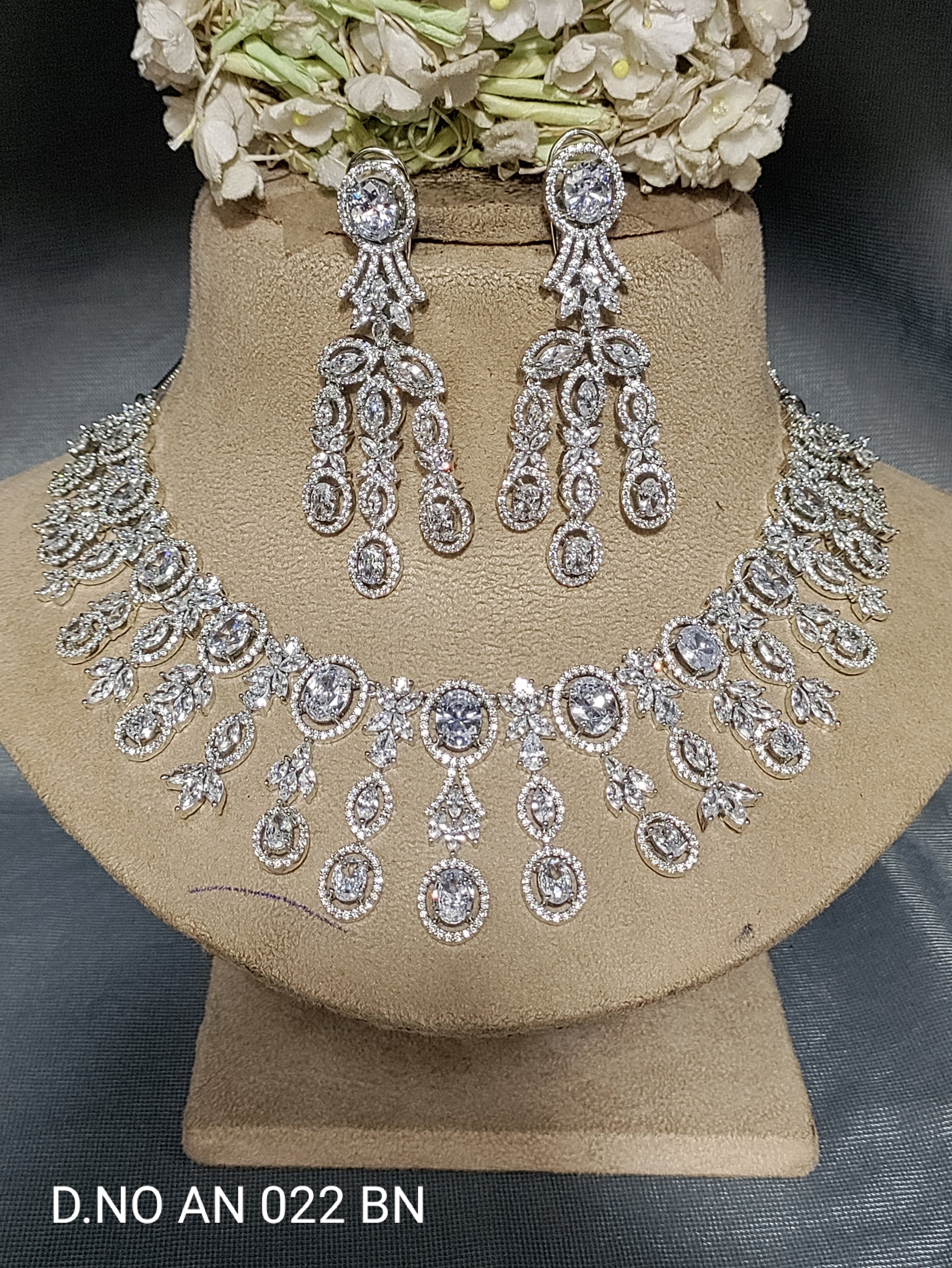 Cz Ad Rodium Necklace Set Sku AN 022 BN rchiecreation
