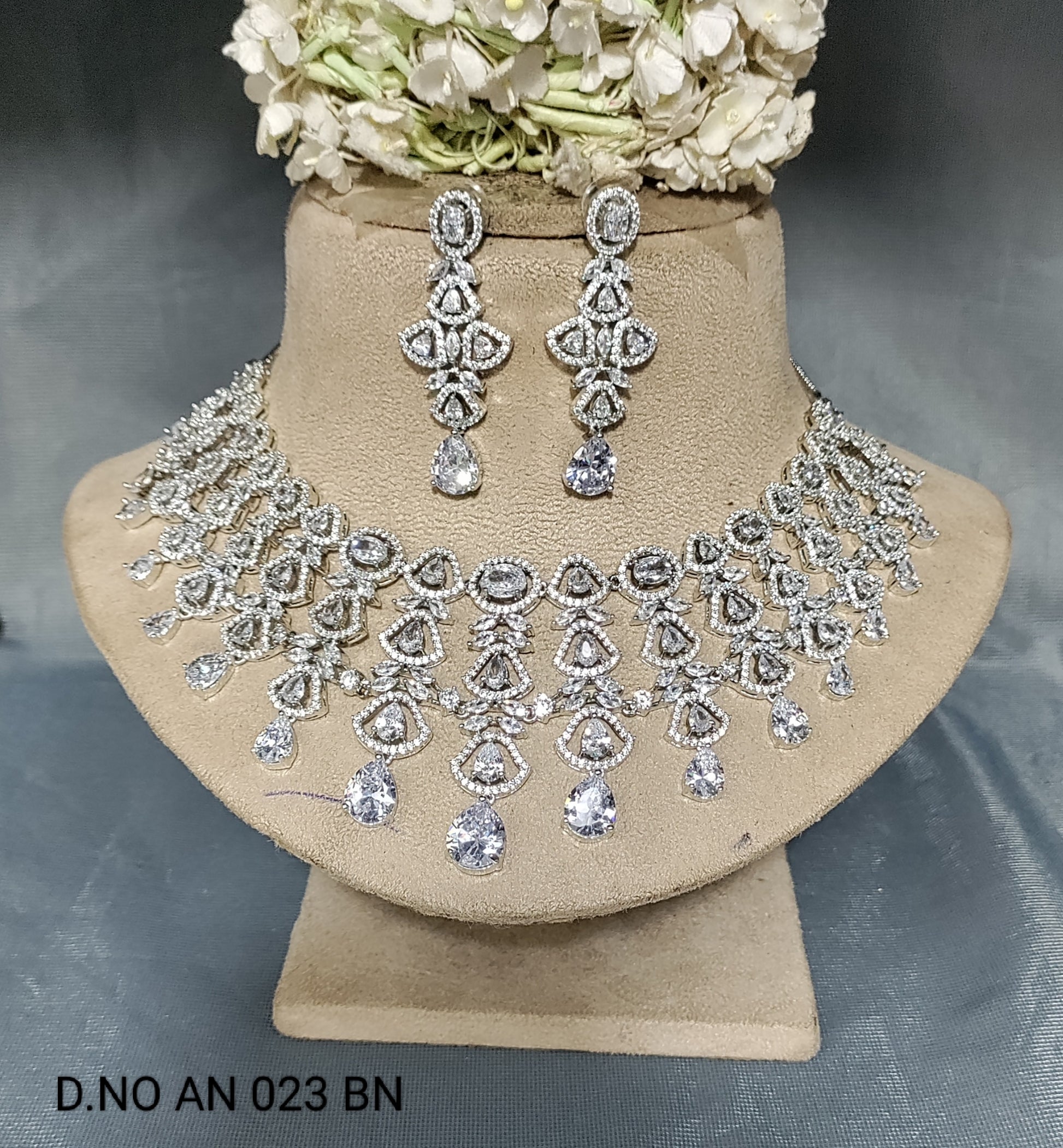 Cz Ad Rodium Necklace Set Sku AN 023 BN rchiecreation