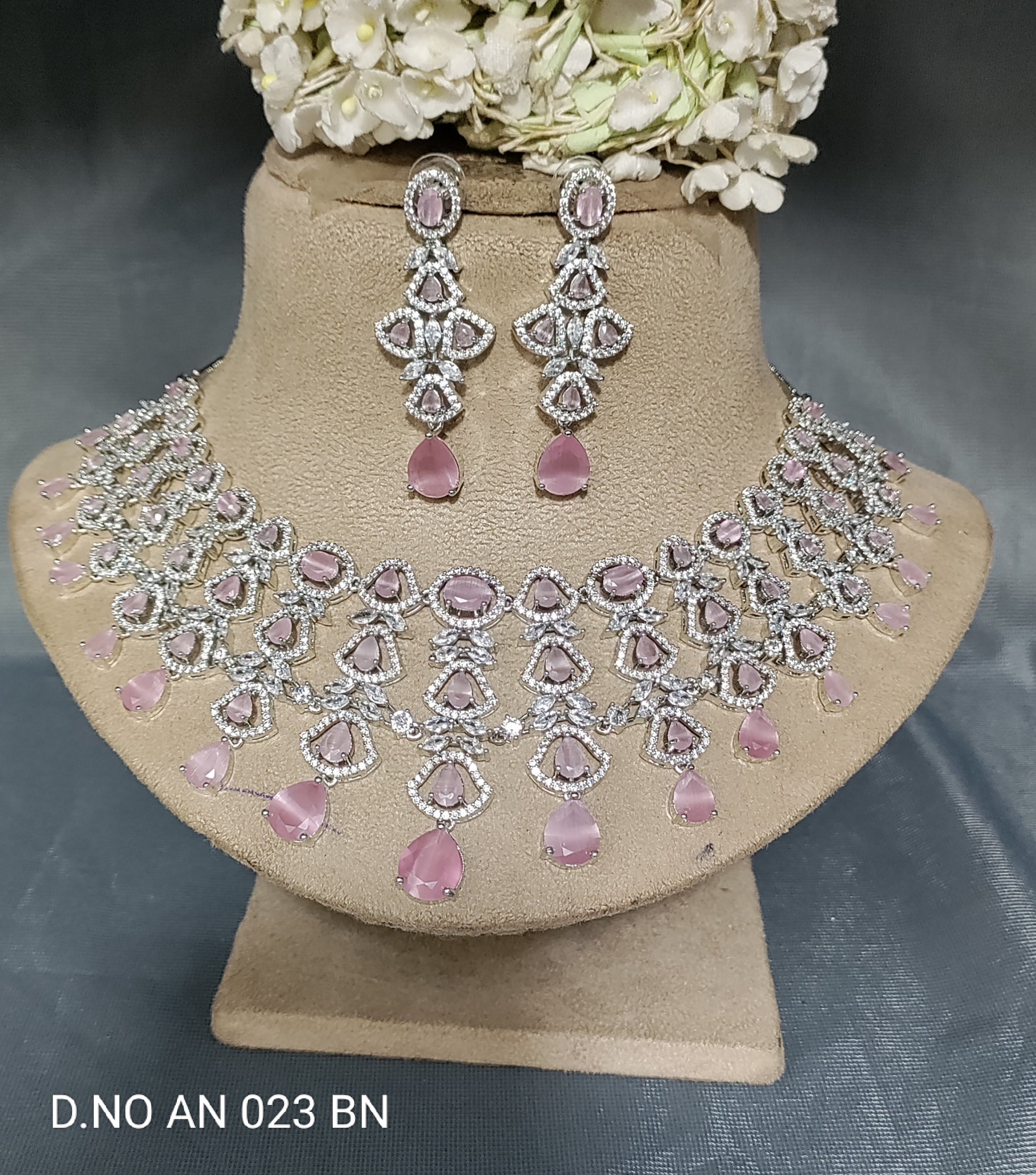 Cz Ad Rodium Necklace Set Sku AN 023 BN rchiecreation