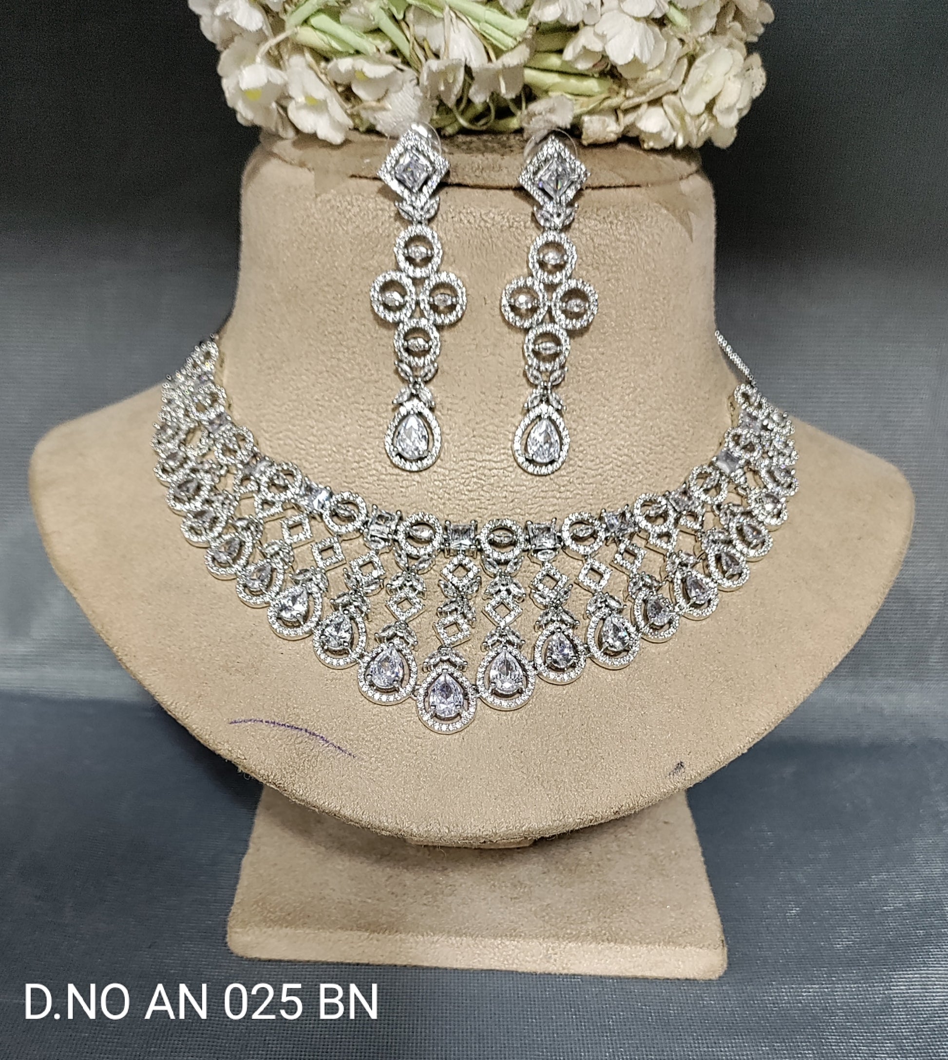 Cz Ad Rodium Necklace Set Sku AN 025 BN rchiecreation