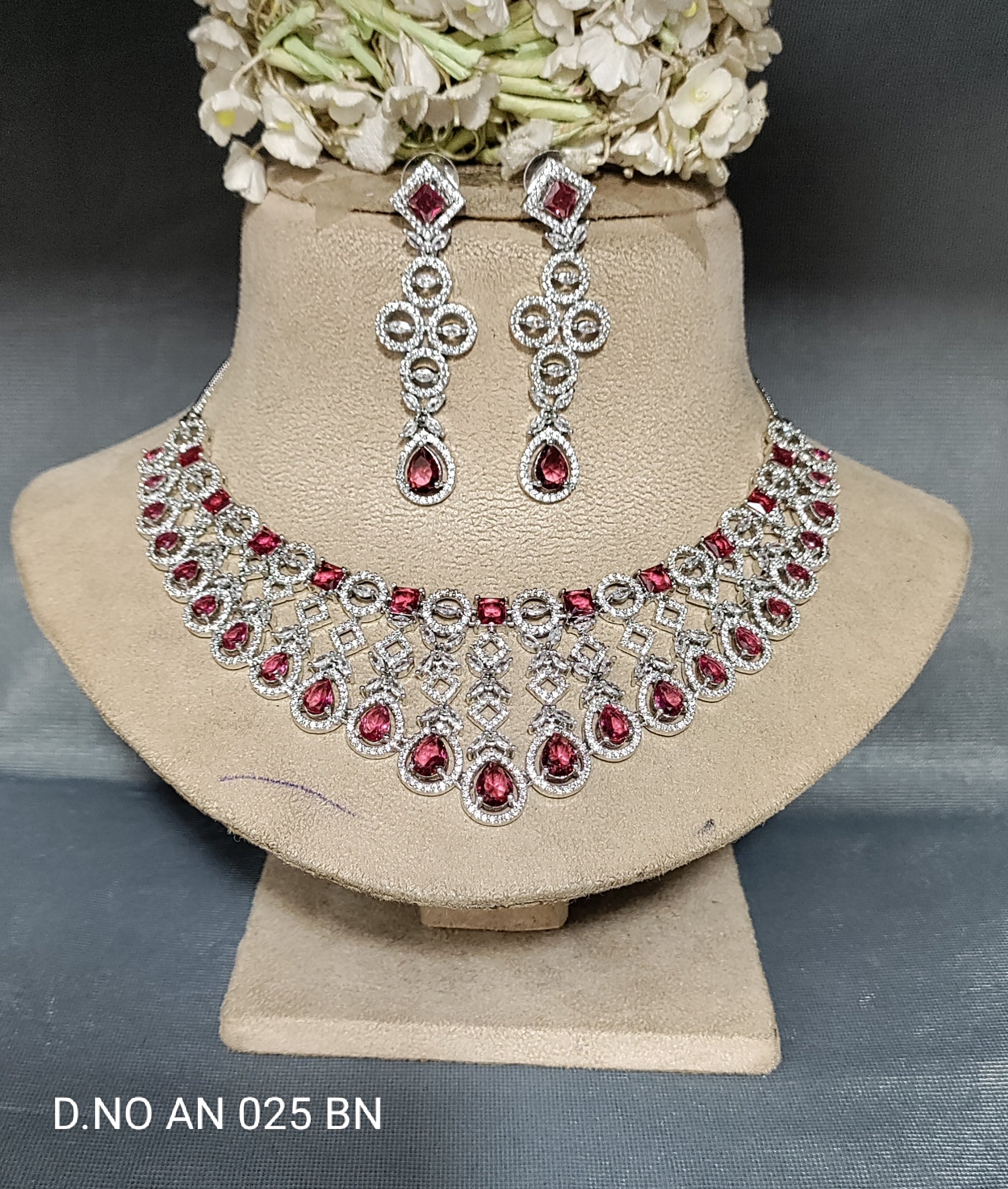 Cz Ad Rodium Necklace Set Sku AN 025 BN rchiecreation
