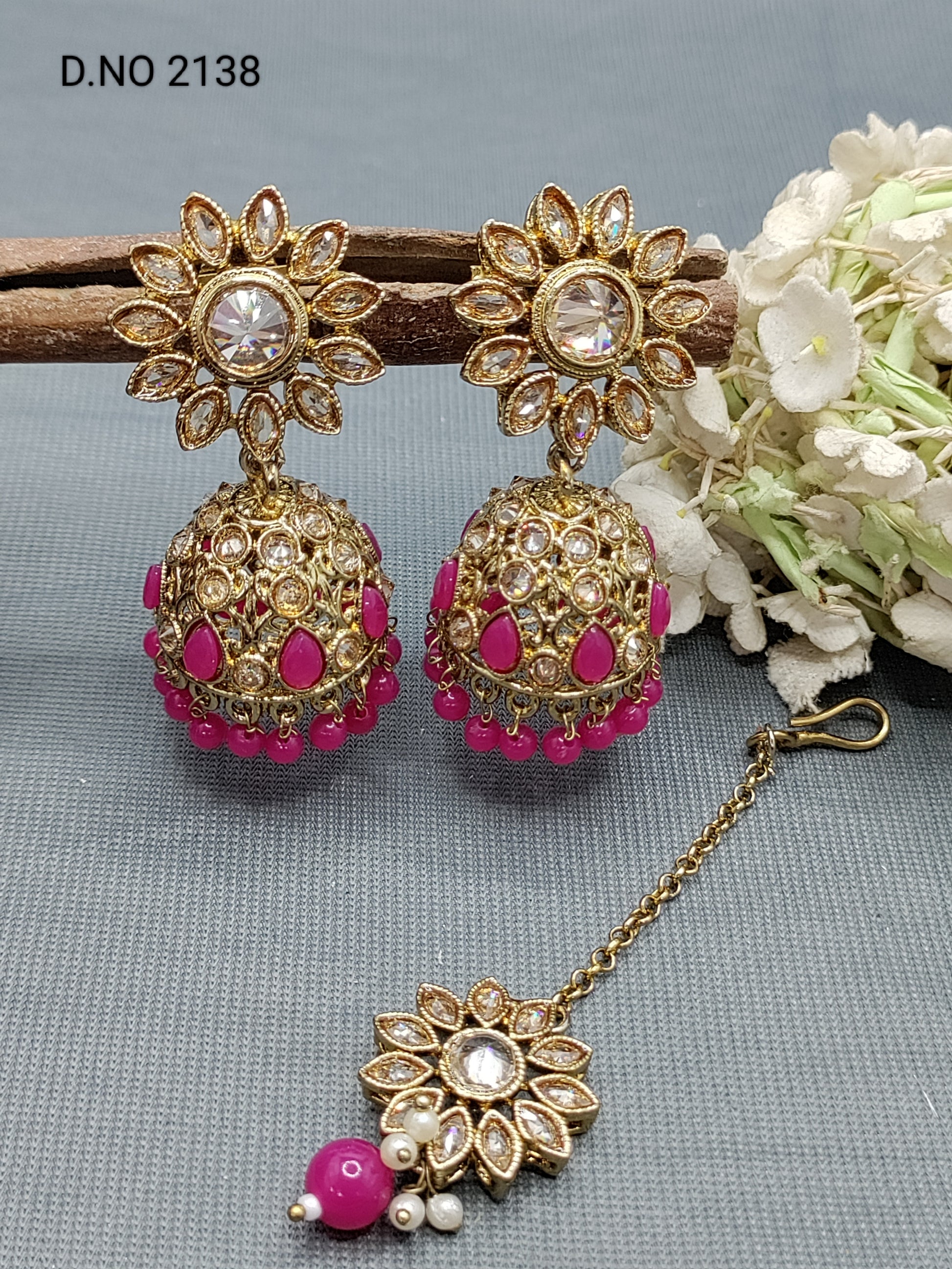 Polki Mehandi Jhumki Earring & Tica Sku 2138 rchiecreation