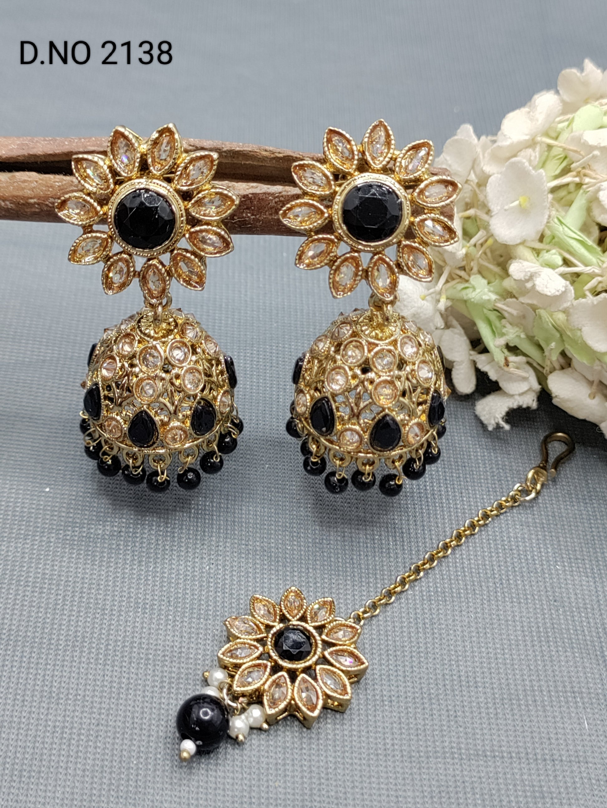 Polki Mehandi Jhumki Earring & Tica Sku 2138 rchiecreation