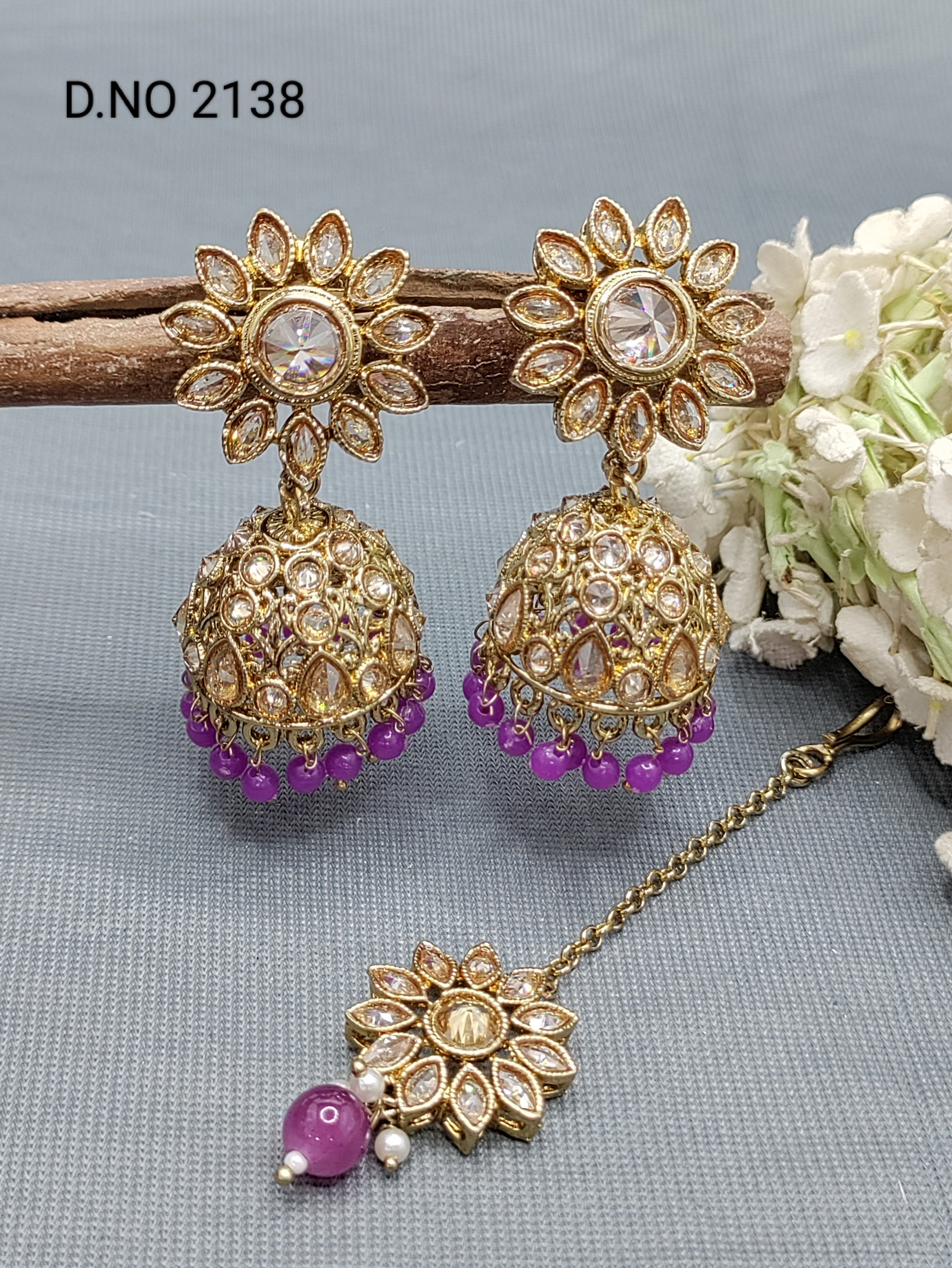 Polki Mehandi Jhumki Earring & Tica Sku 2138 rchiecreation