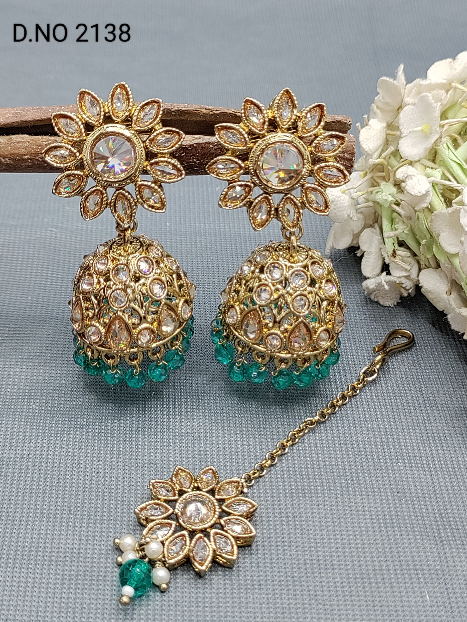 Polki Mehandi Jhumki Earring & Tica Sku 2138 rchiecreation