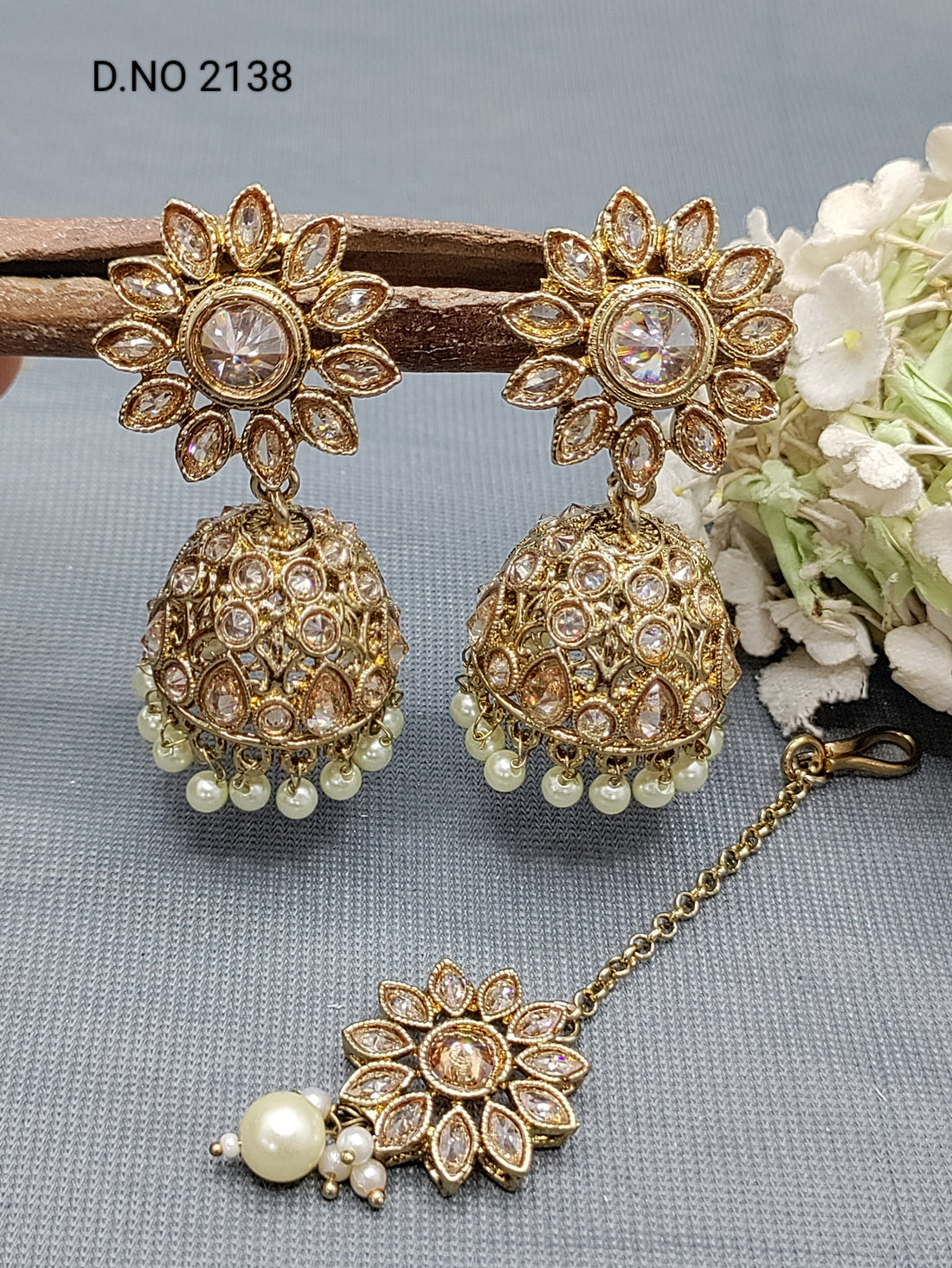Polki Mehandi Jhumki Earring & Tica Sku 2138 rchiecreation