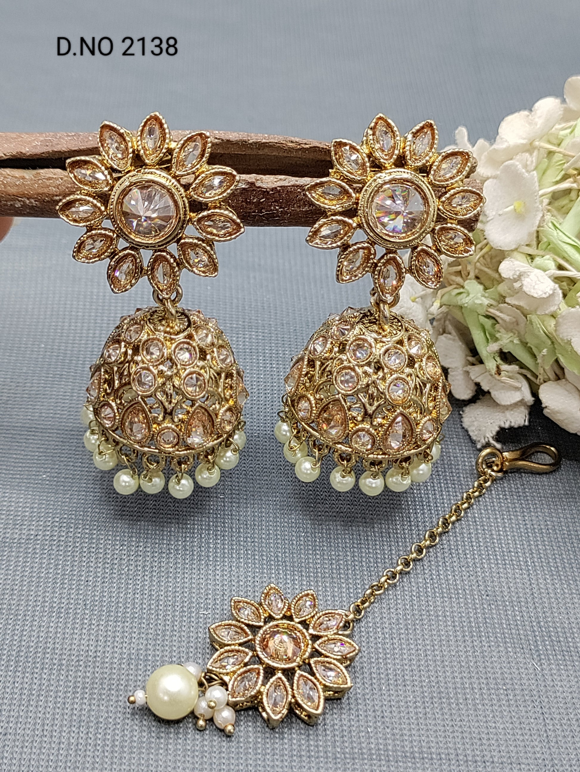 Polki Mehandi Jhumki Earring & Tica Sku 2138 rchiecreation
