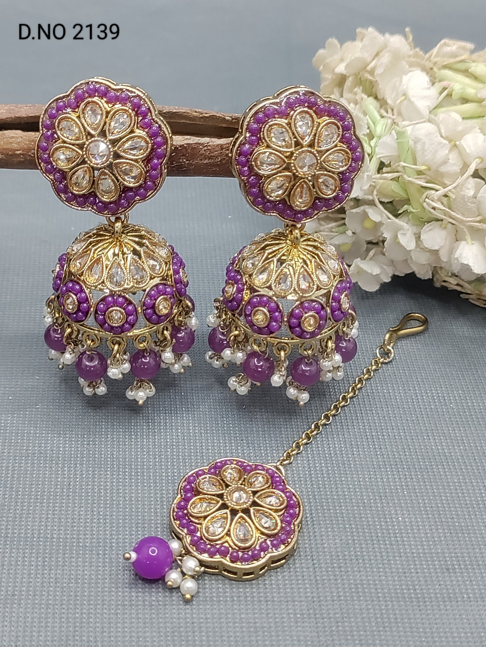 Polki Mehandi Jhumki Earring & Tica Sku 2139 rchiecreation