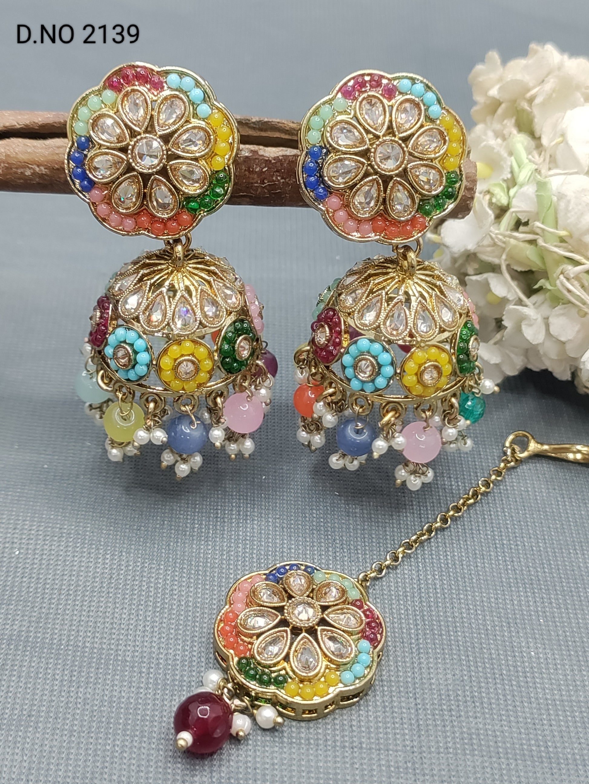 Polki Mehandi Jhumki Earring & Tica Sku 2139 rchiecreation