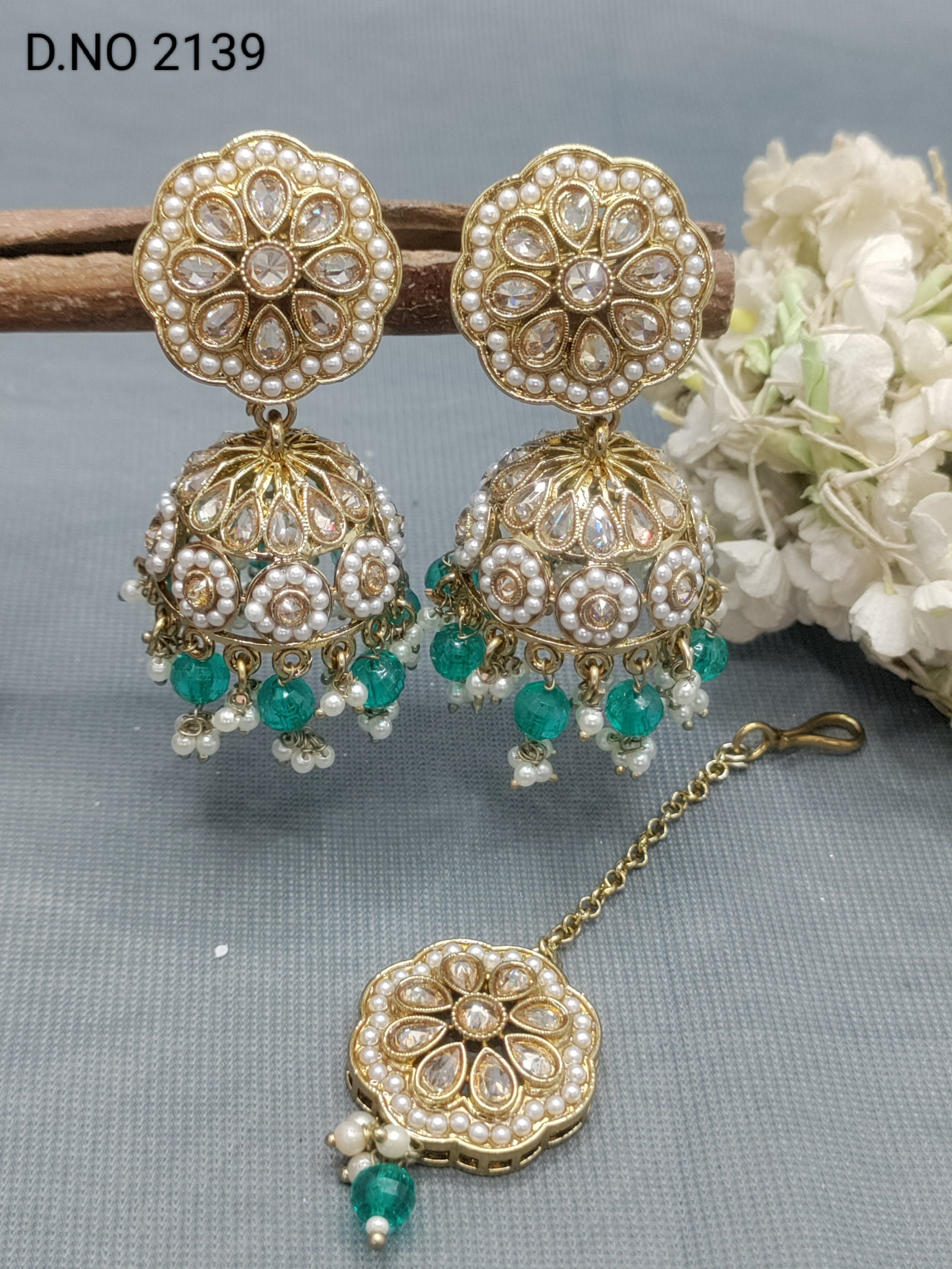 Polki Mehandi Jhumki Earring & Tica Sku 2139 rchiecreation