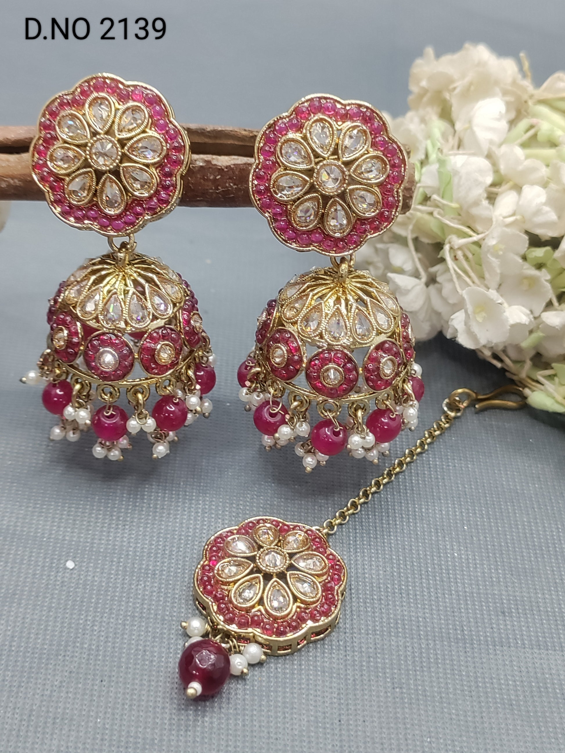 Polki Mehandi Jhumki Earring & Tica Sku 2139 rchiecreation
