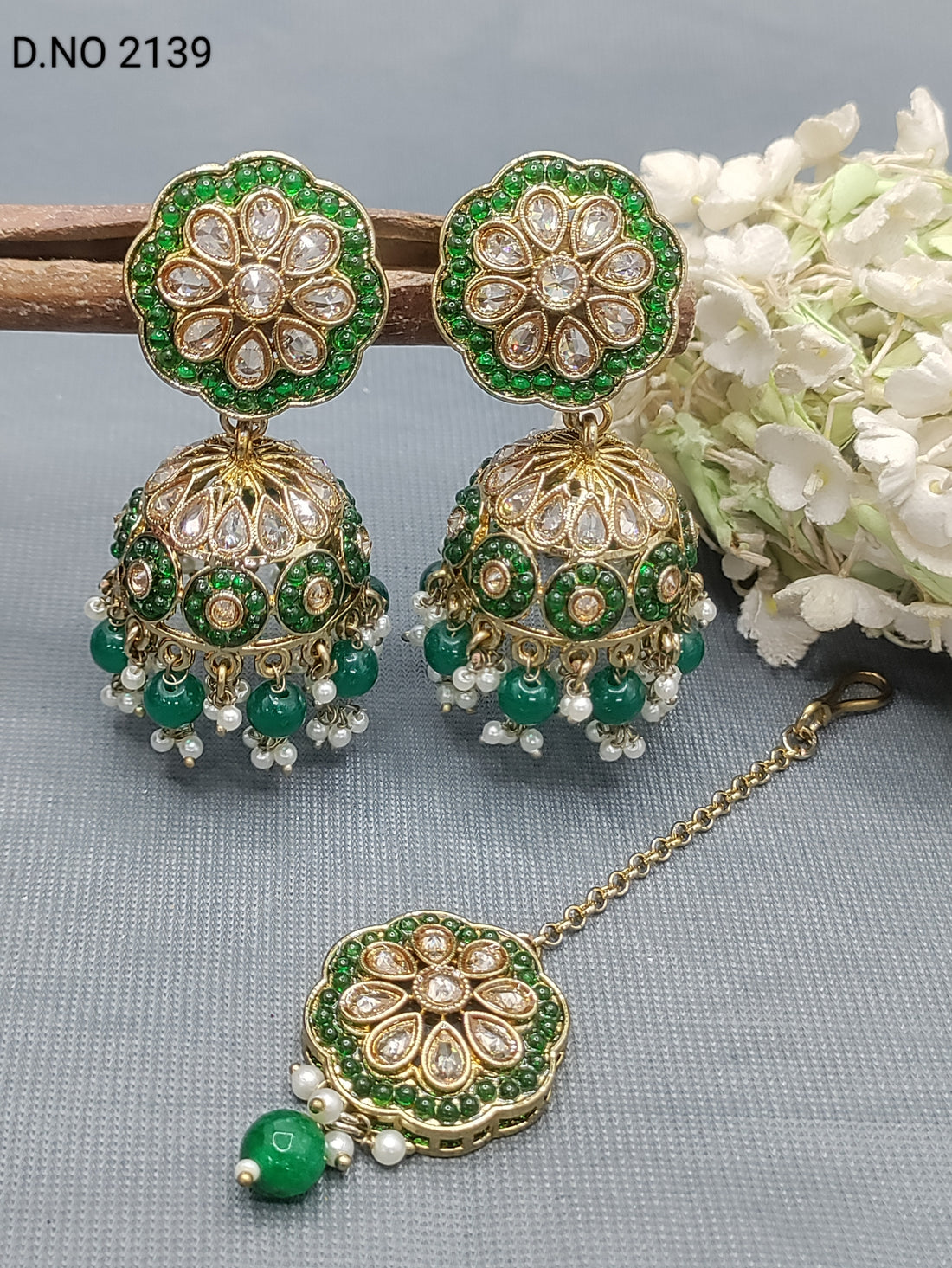 Polki Mehandi Jhumki Earring & Tica Sku 2139 rchiecreation